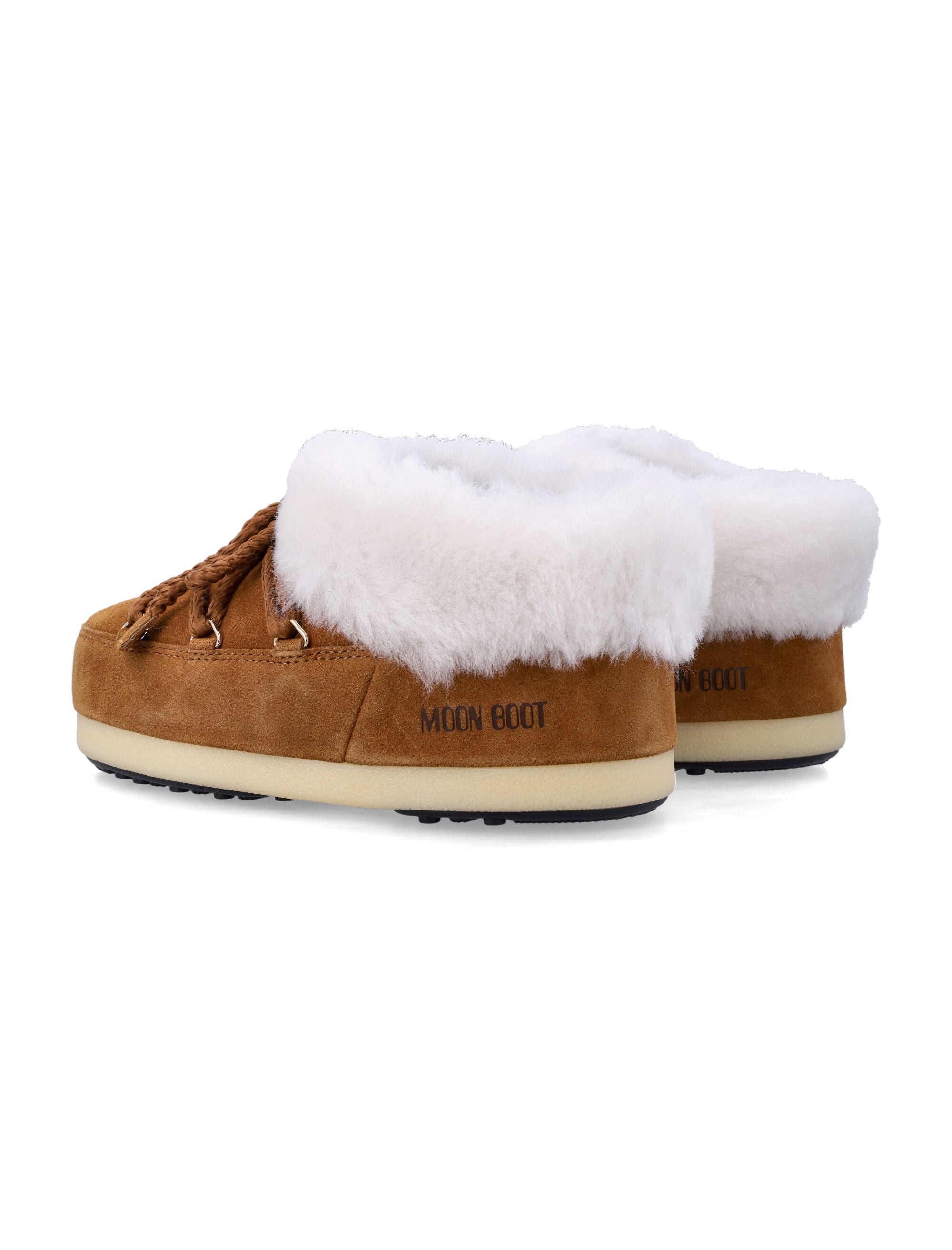 Moon Boot EVX suede mules with sheepskin trim Cognac Natural Upper