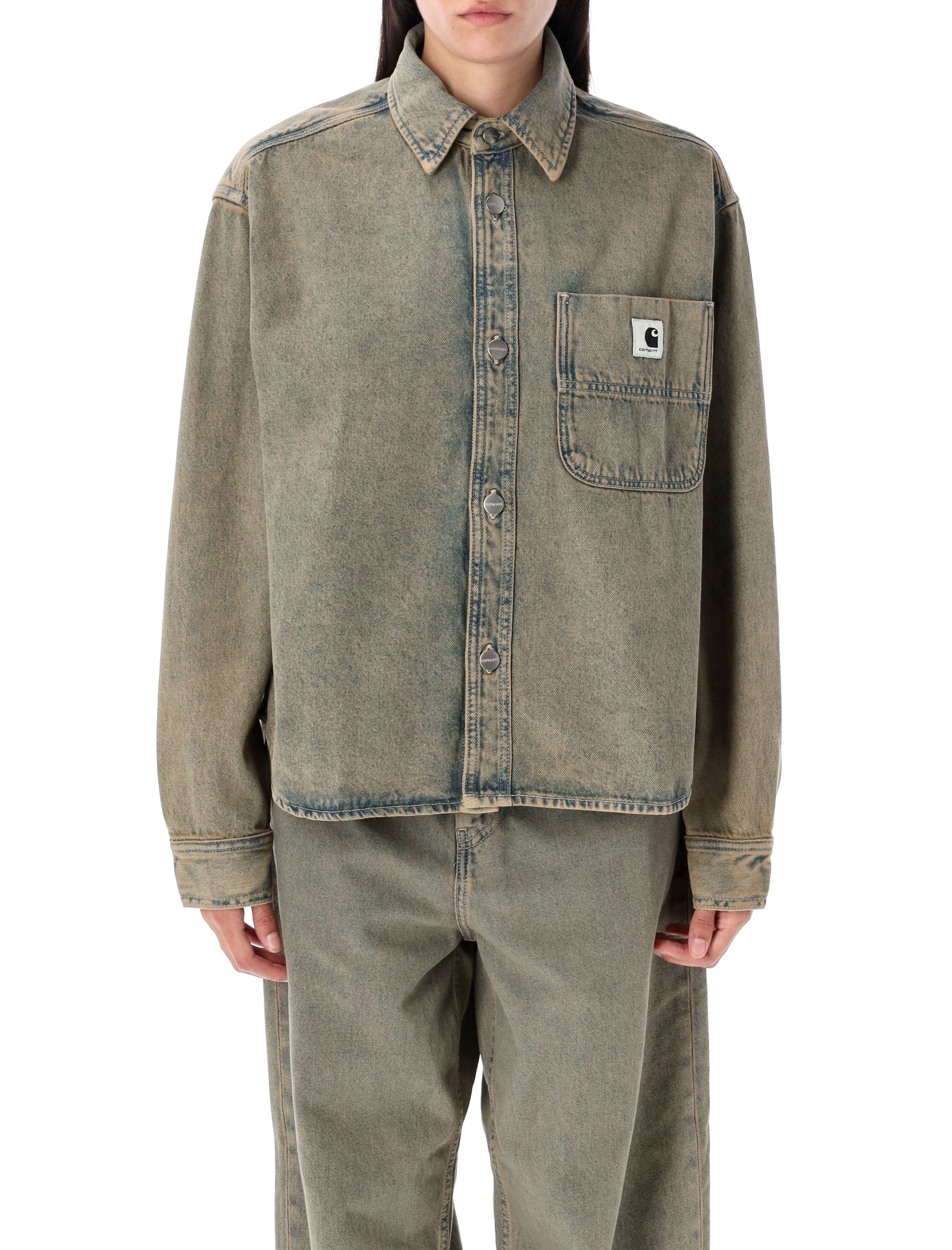 Georgia denim shirt jac Blue Leather Cotton Jacket