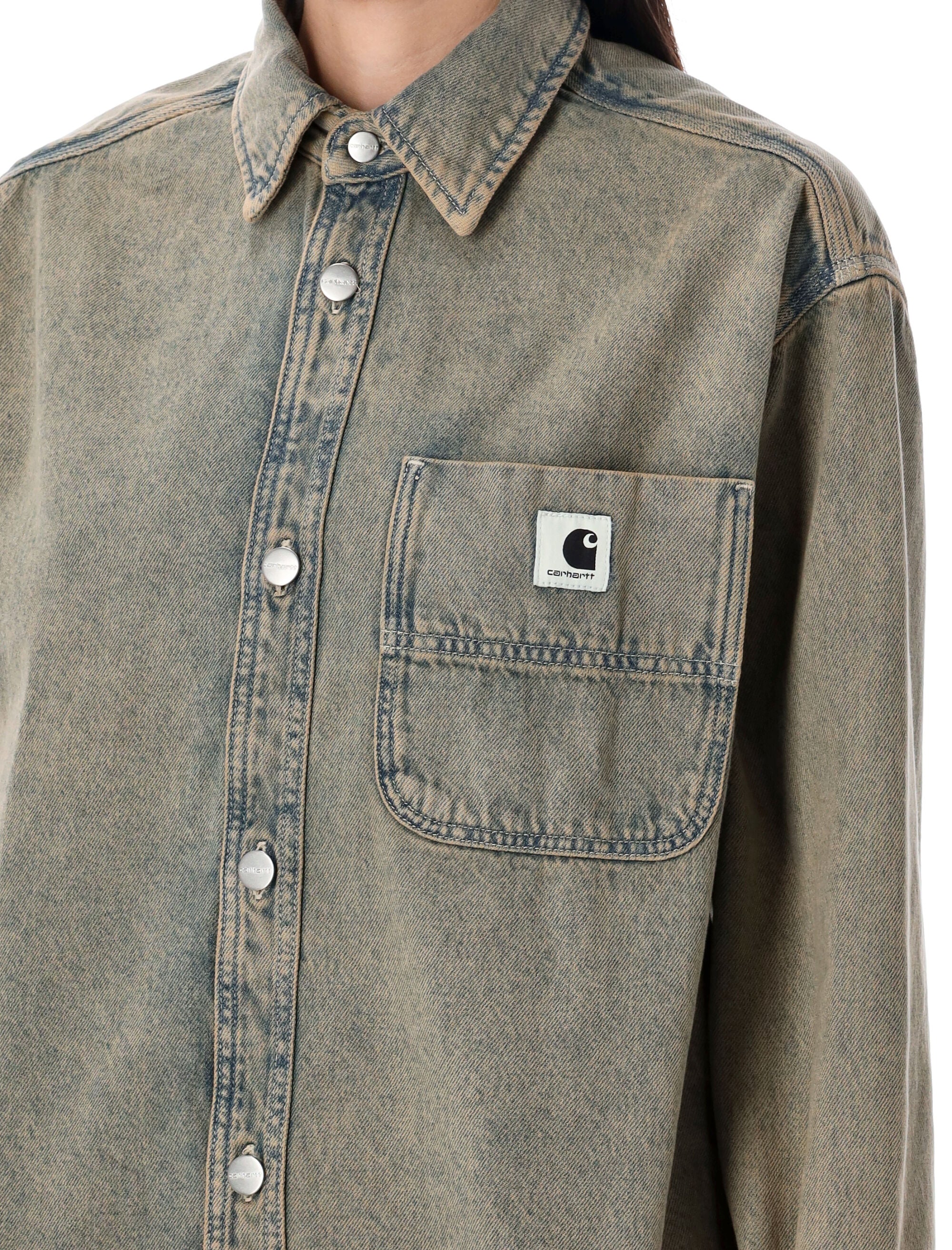 Georgia denim shirt jac Blue Leather Cotton Jacket