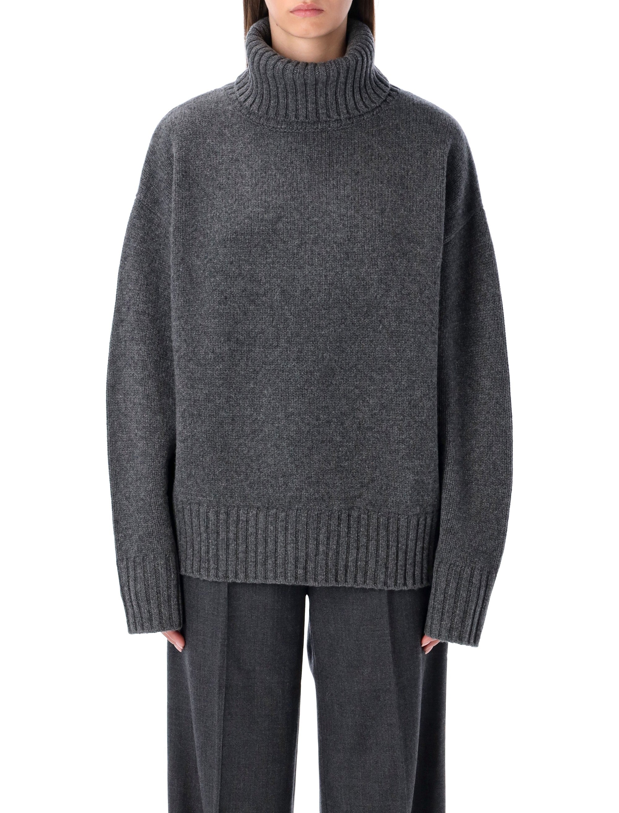 Rhea Heavy Grey Wool Turtleneck Sweater Mid