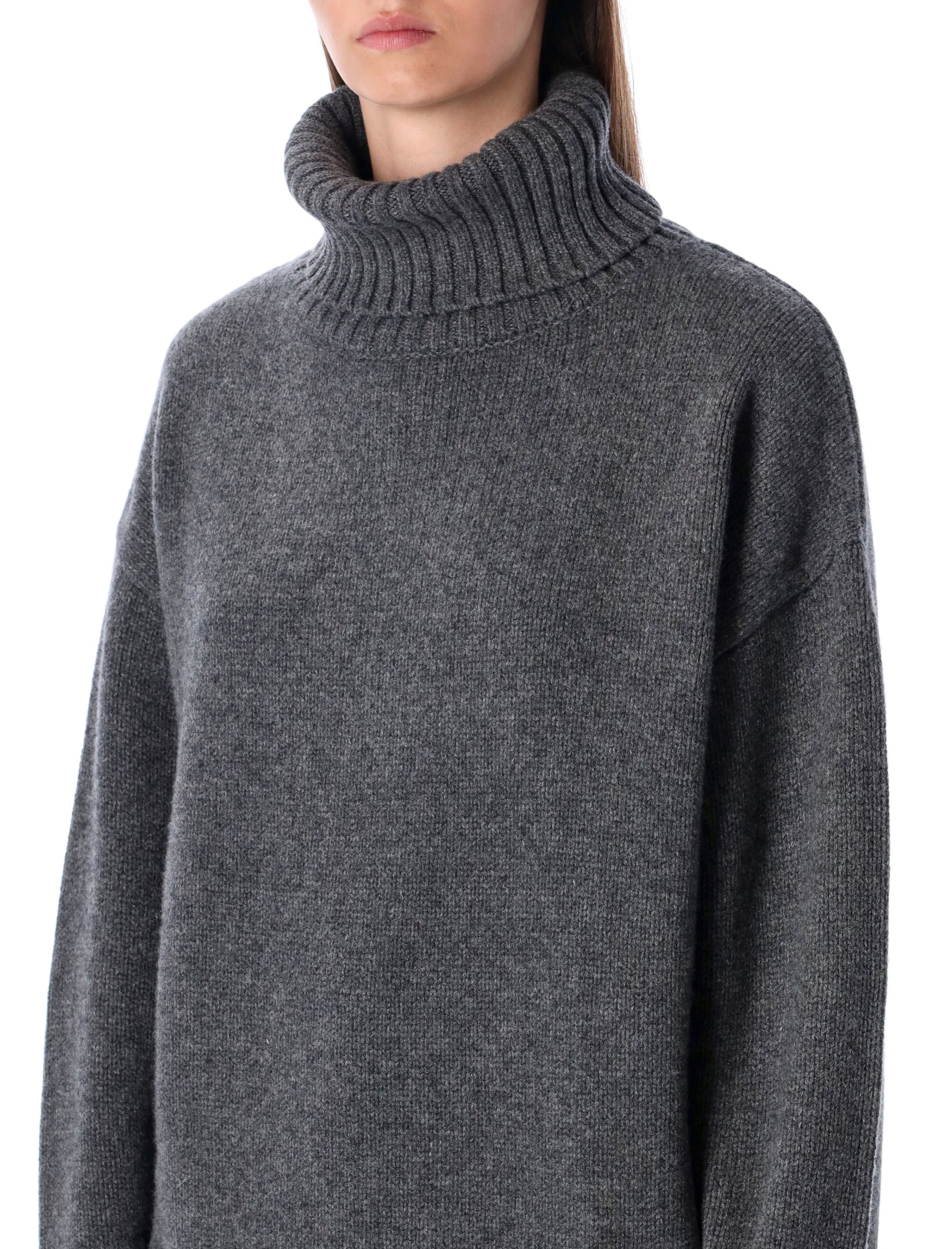Rhea Heavy Grey Wool Turtleneck Sweater Mid