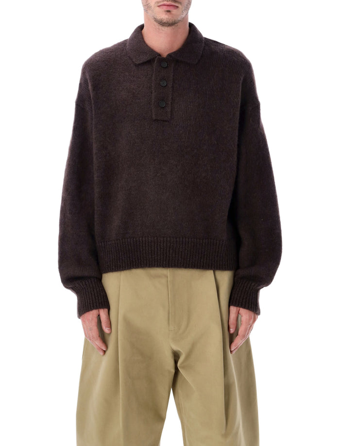 Studio Nicholson Dune Brown Superkid Mohair Polo Sweater Espresso Polyamide