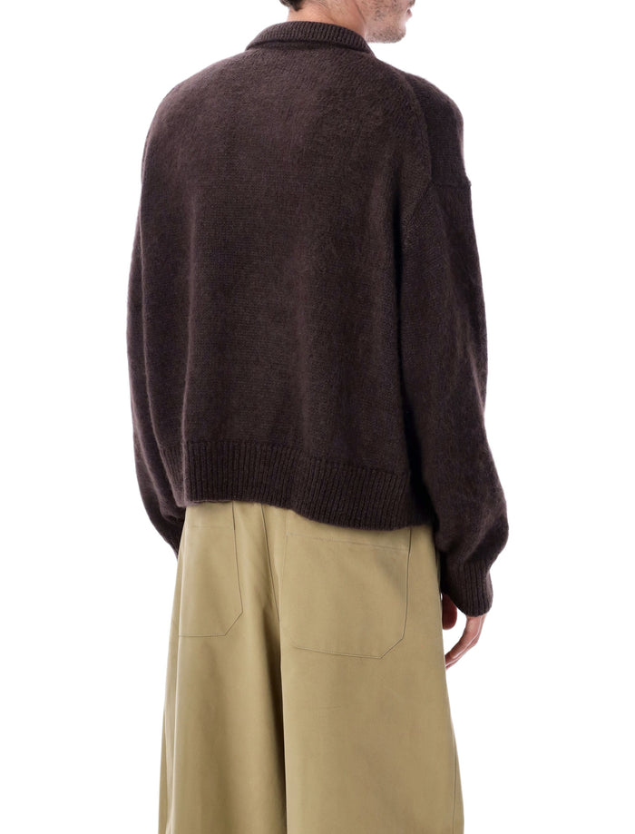 Studio Nicholson Dune Brown Superkid Mohair Polo Sweater Espresso Polyamide