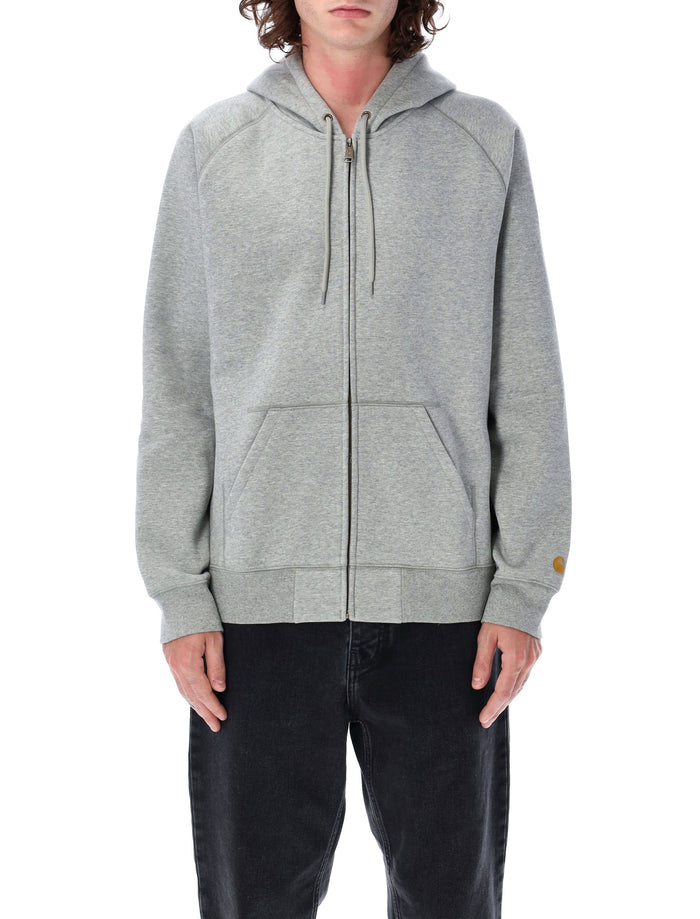 Carhartt WIP Chase Zipped Hoodie Grey Heather / Gold Cotton Sweatshirt
