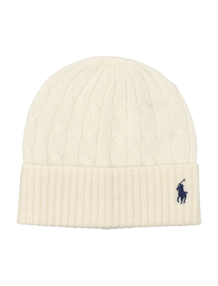 Polo Ralph Lauren Cable Wool-Cashmere Beanie Cream Hat