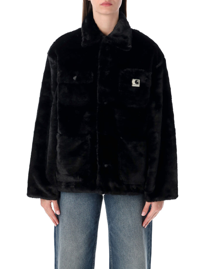 Carhartt WIP black faux fur W Olney Michigan Coat Polyester Knit 14.7 Oz Jacket