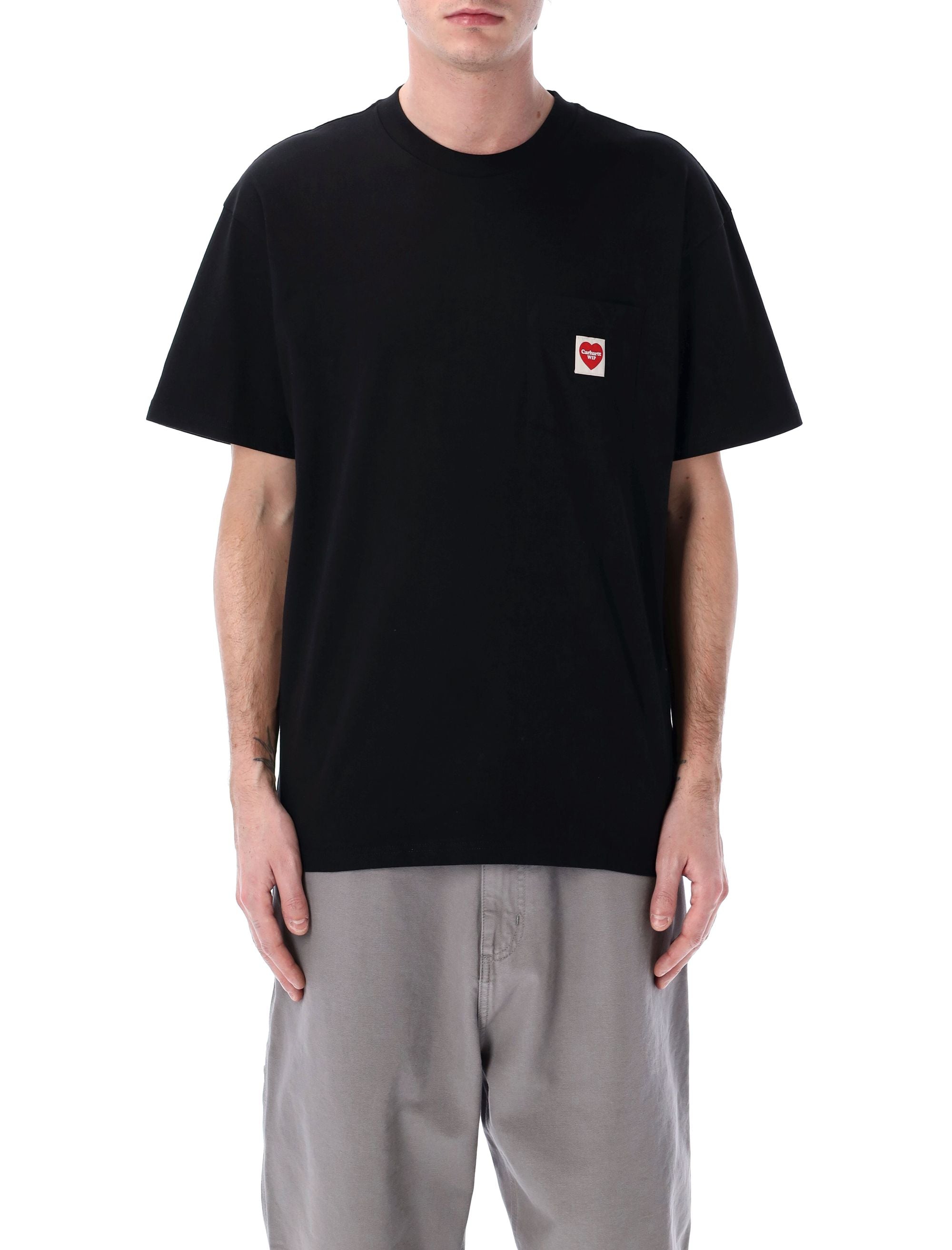S-S pocket heart t-shirt Black Organic Cotton Tshirt