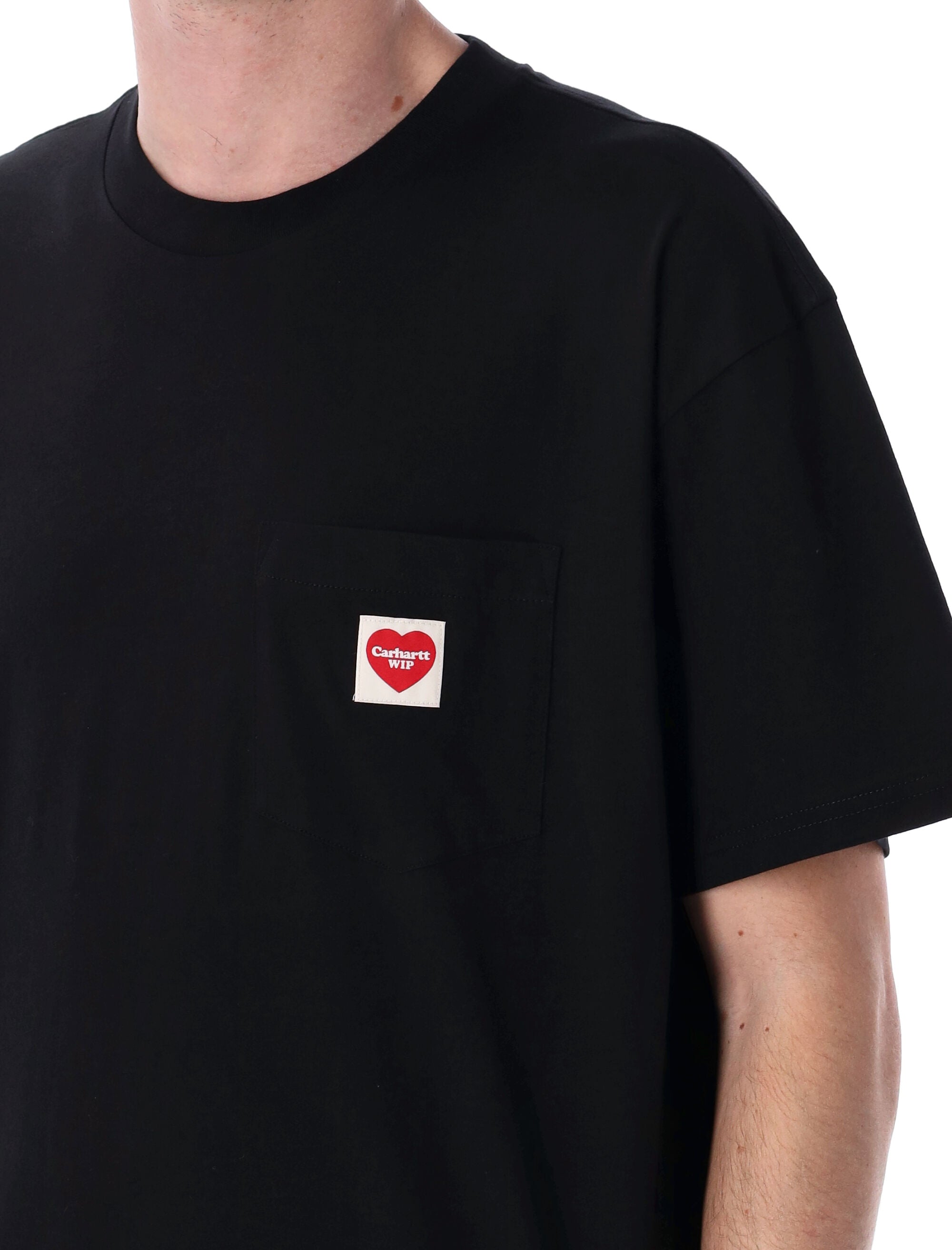 S-S pocket heart t-shirt Black Organic Cotton Tshirt