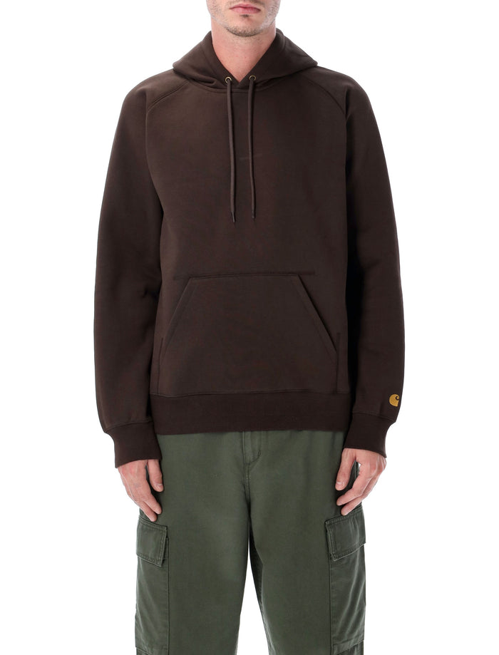 Carhartt Wip Chase Hoodie With Embroidered Logo Tobacco Cotton Sweatshirt