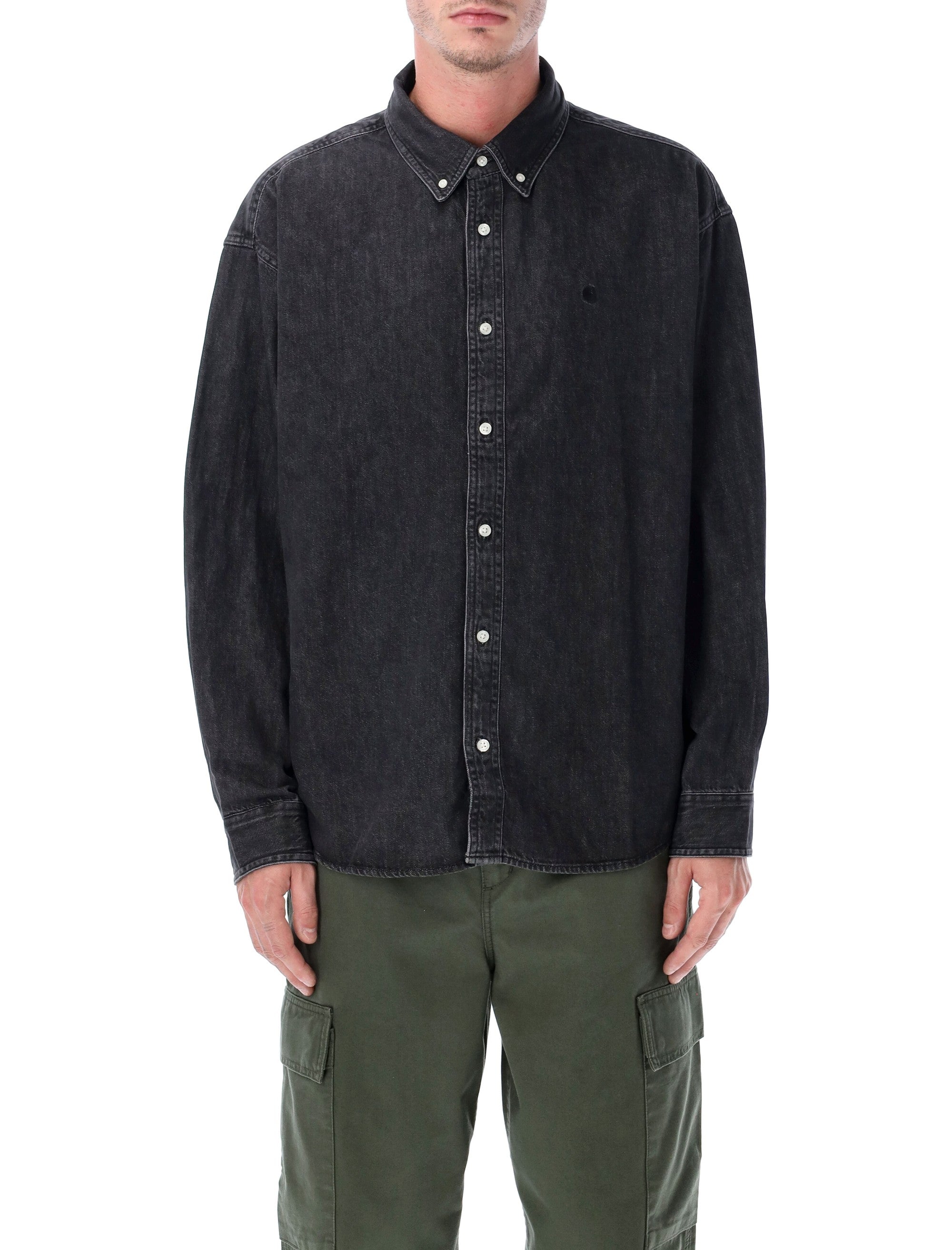 Carhartt WIP L-S Lucas denim shirt Black Stone Wash Cotton 8.5 Oz