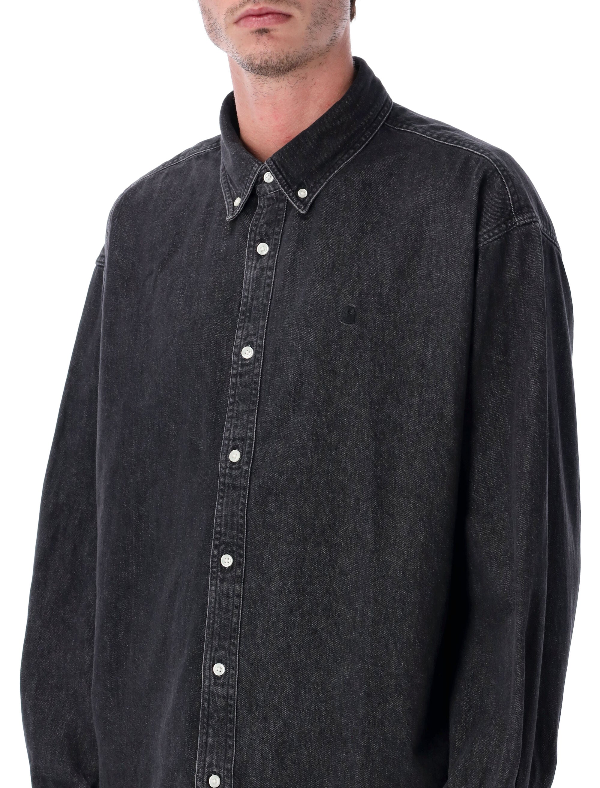 Carhartt WIP L-S Lucas denim shirt Black Stone Wash Cotton 8.5 Oz
