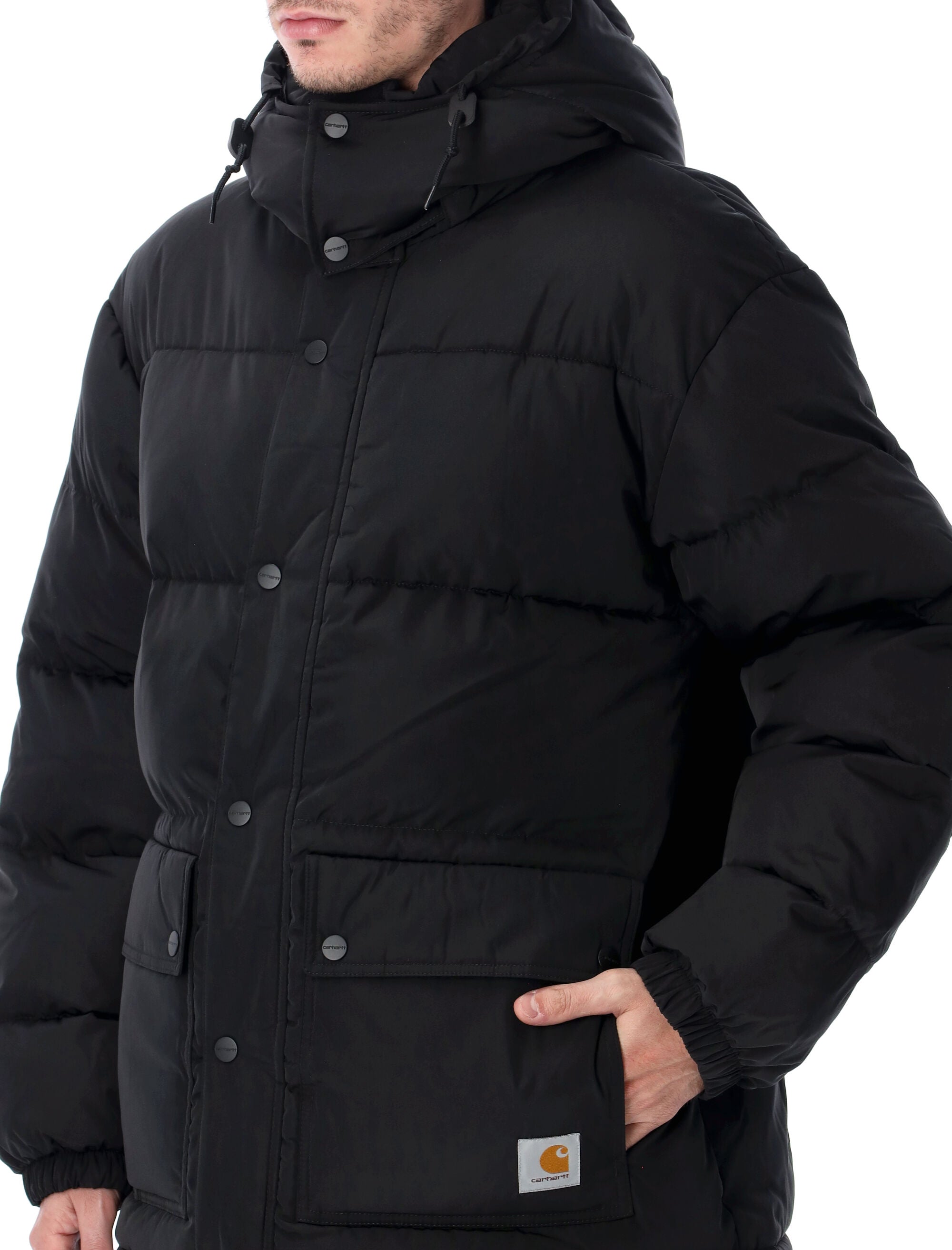 Carhartt Wip Brent Technical Jacket With Removable Hood Black Recycled Polyester Filling