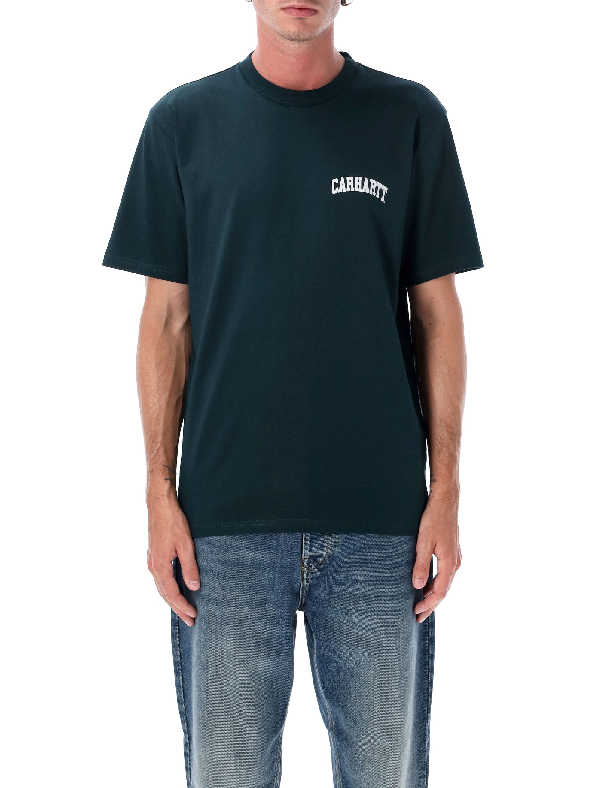 University Script t-shirt Deep Lagoon Organic Cotton