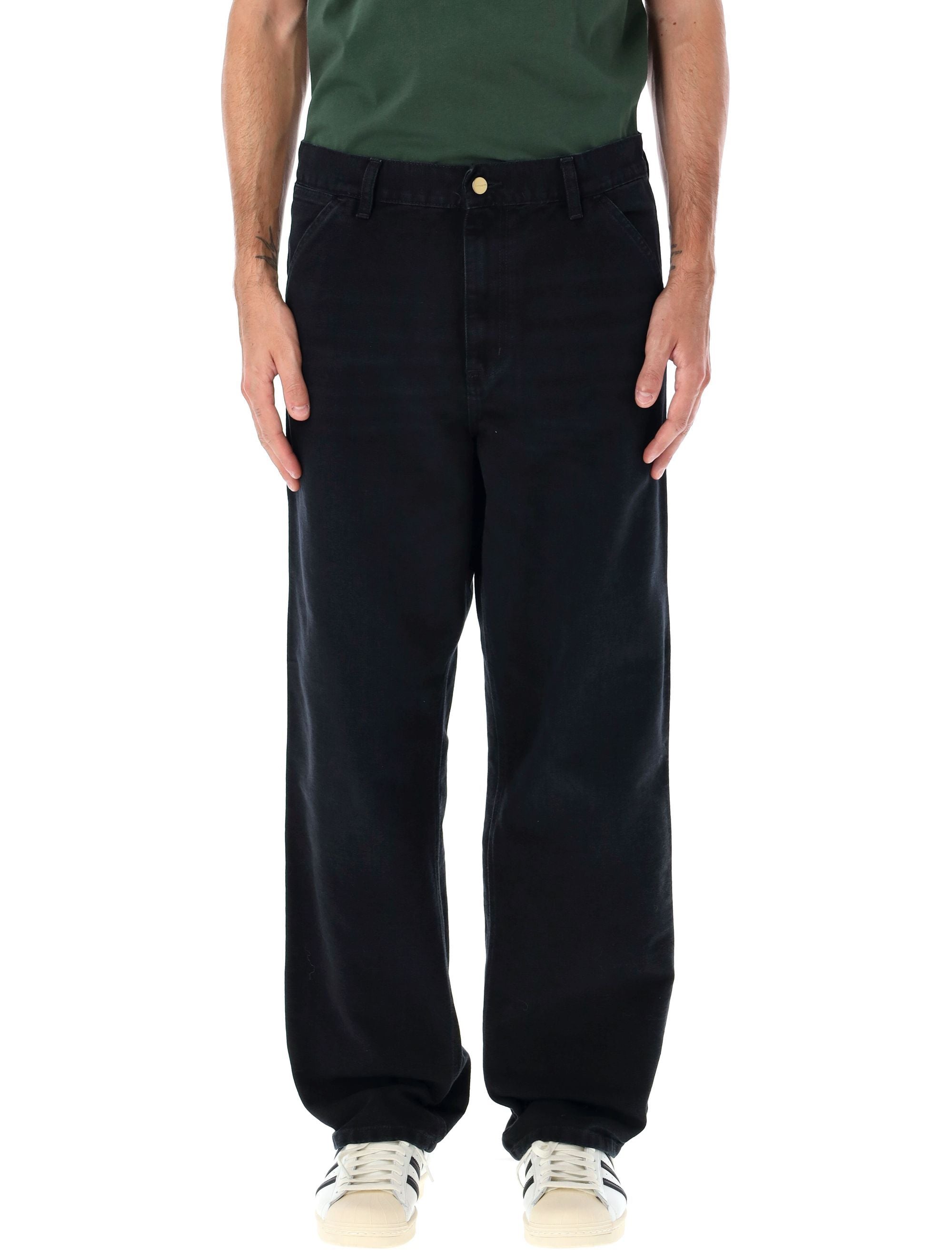 Single Knee Canvas Work Pants Black Organic Cotton