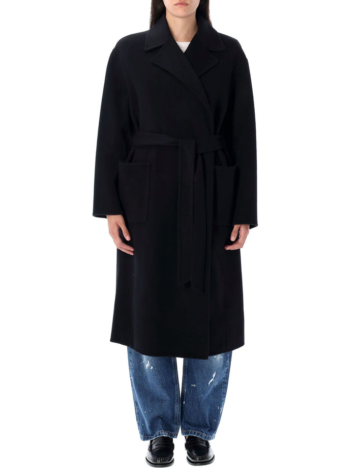 Double-Faced wool wrap coat Black