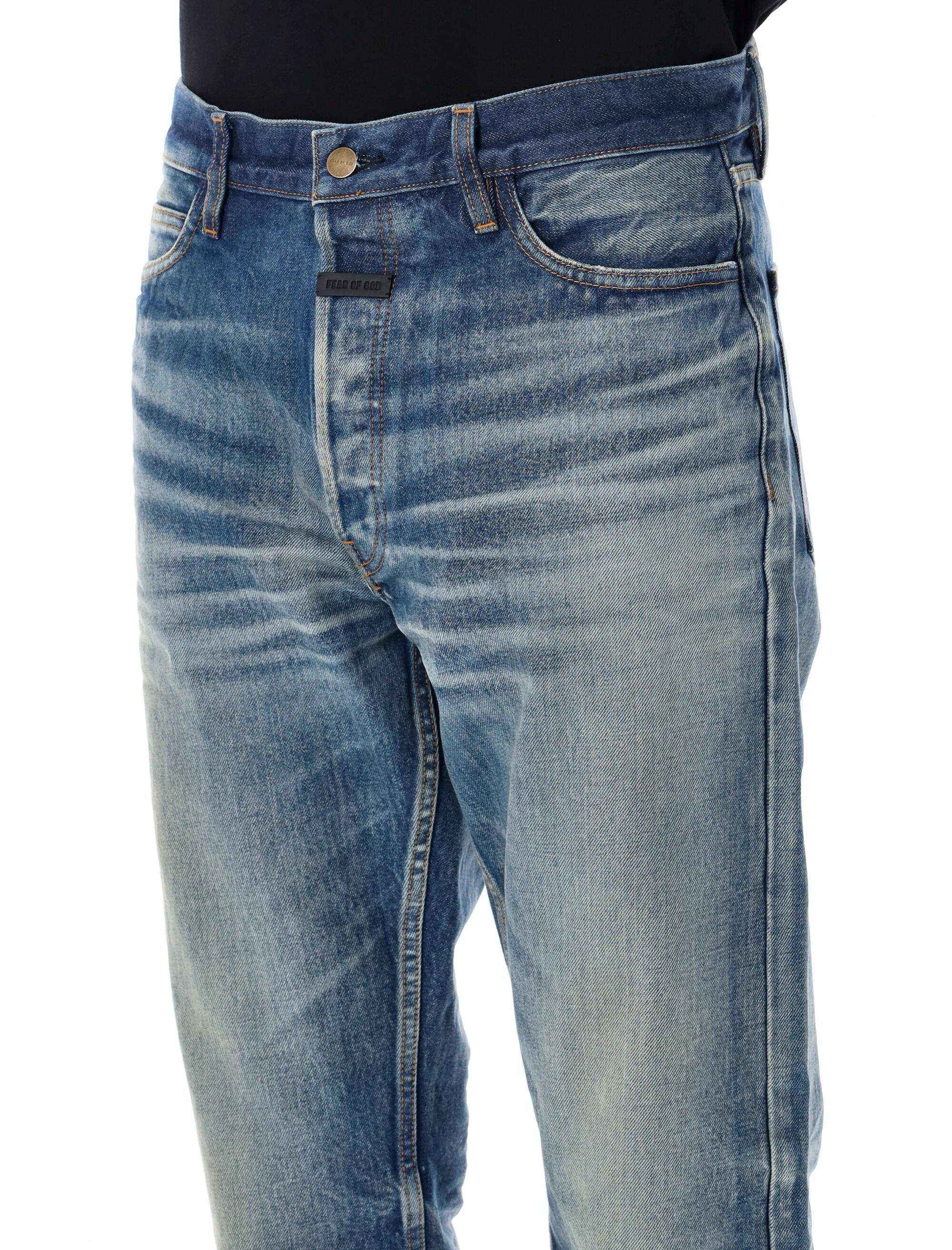 Fear of God vintage wash straight jeans Medium Blue Cotton