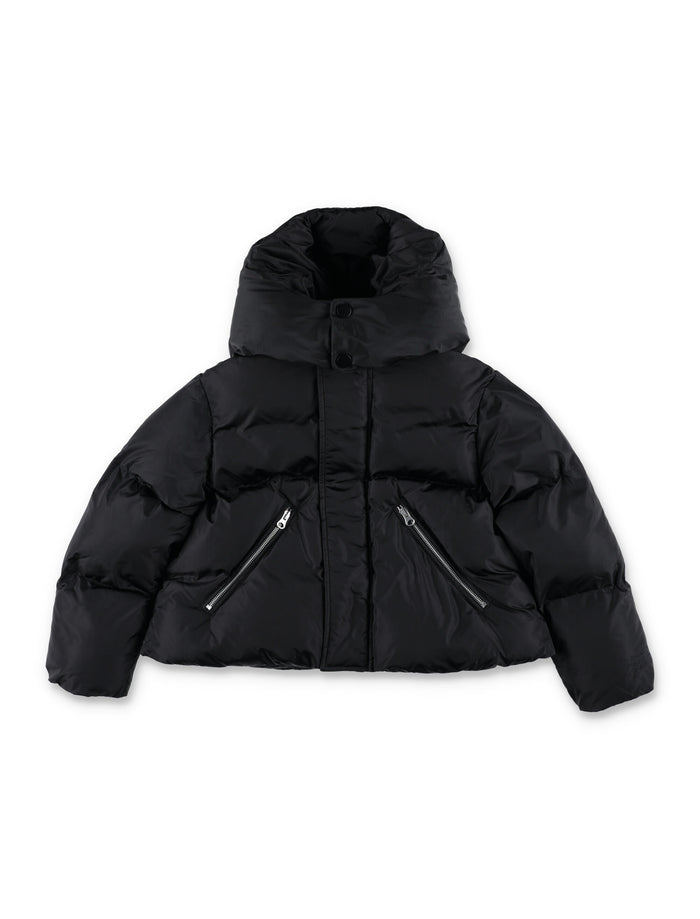 MM6 Maison Margiela Kid Black Puffer Jacket with High Collar Polyamide Padding