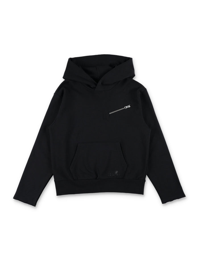 MM6 Maison Margiela Kids black hoodie with zip Cotton Sweatshirt