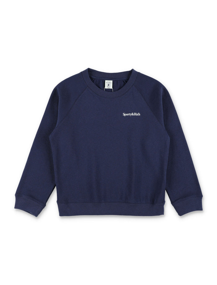 Sporty & Rich Kids blue fleece logo crewneck Dark Navy Cotton Sweatshirt