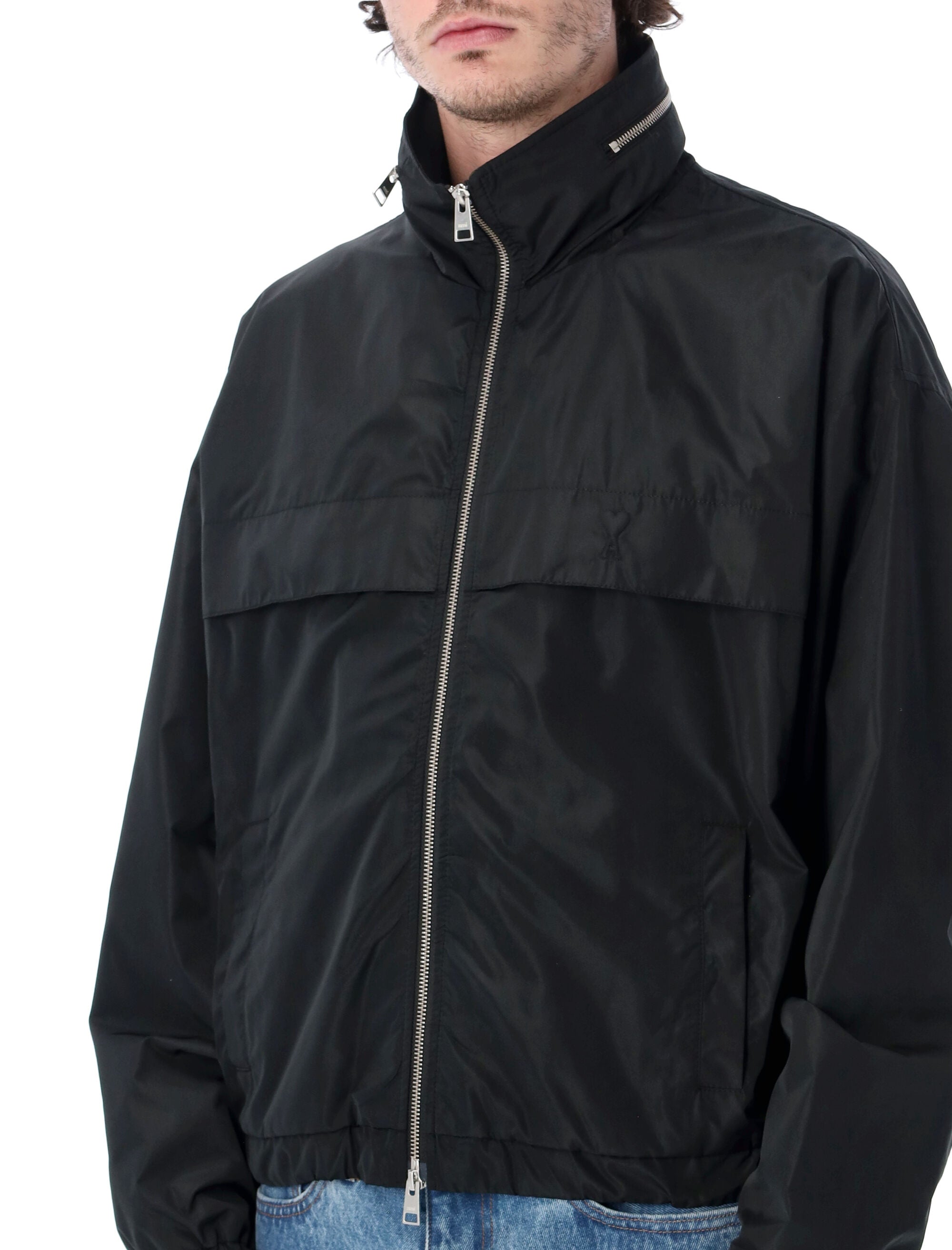 Ami Paris Technical Windbreaker Jacket Black Polyester
