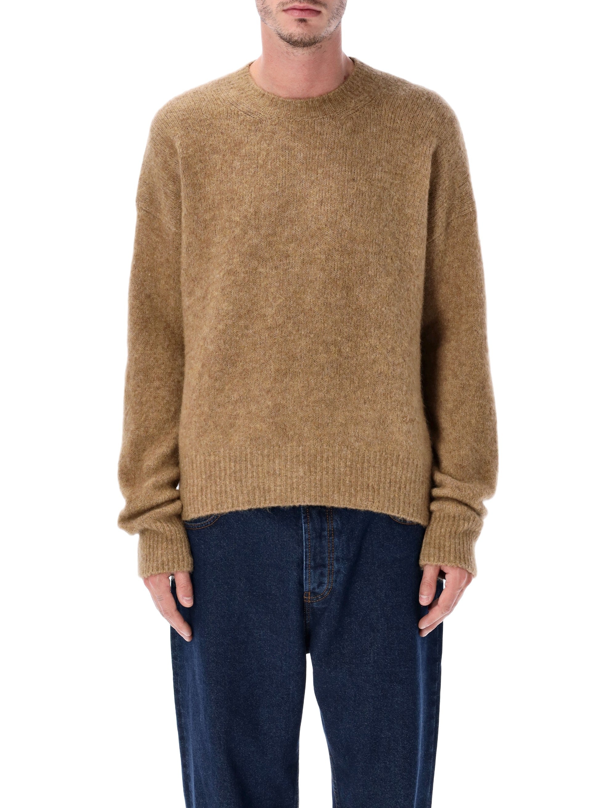 Ami Paris alpaca blend crew neck sweater Camel