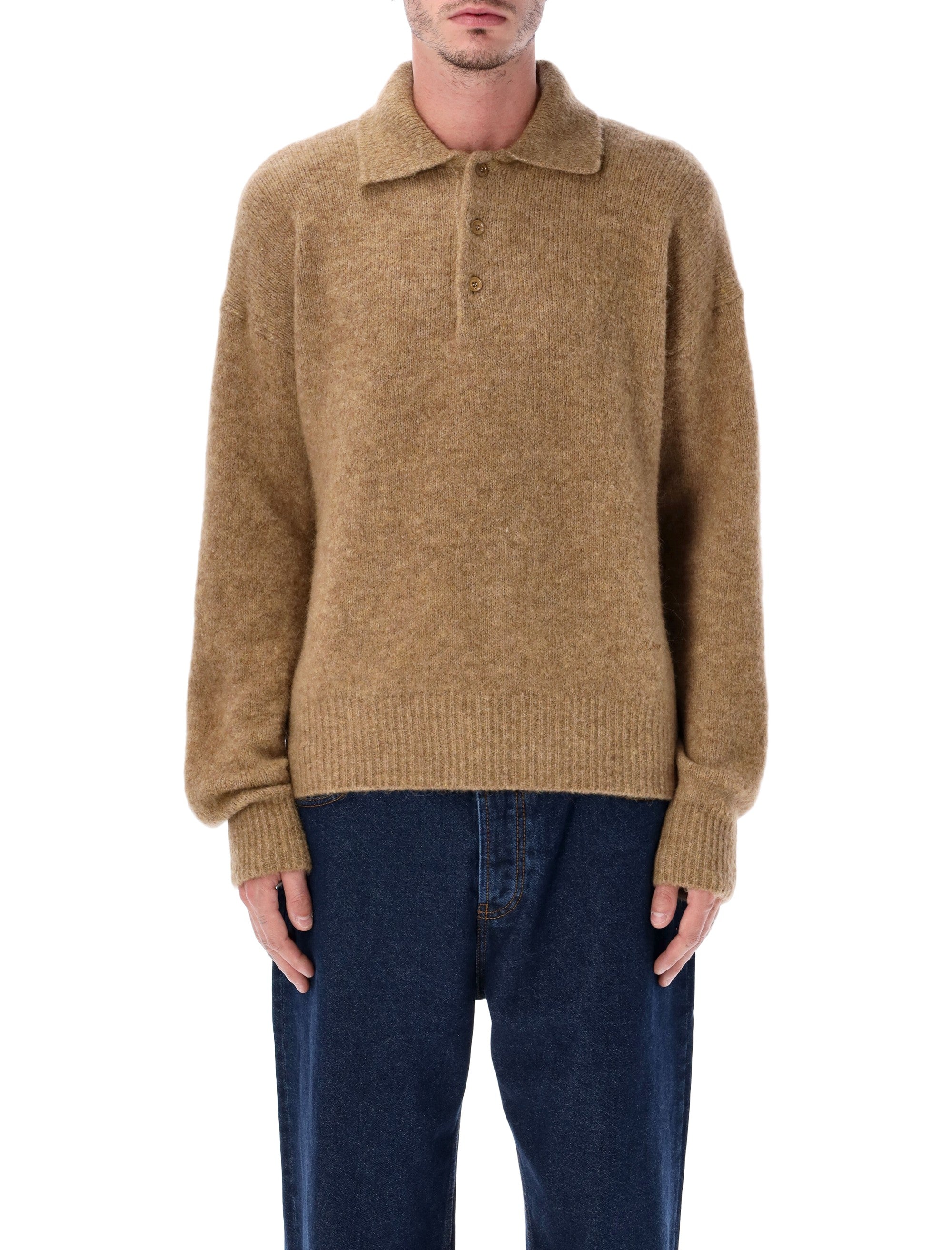 Grey wool and alpaca polo sweater Ami Paris Camel