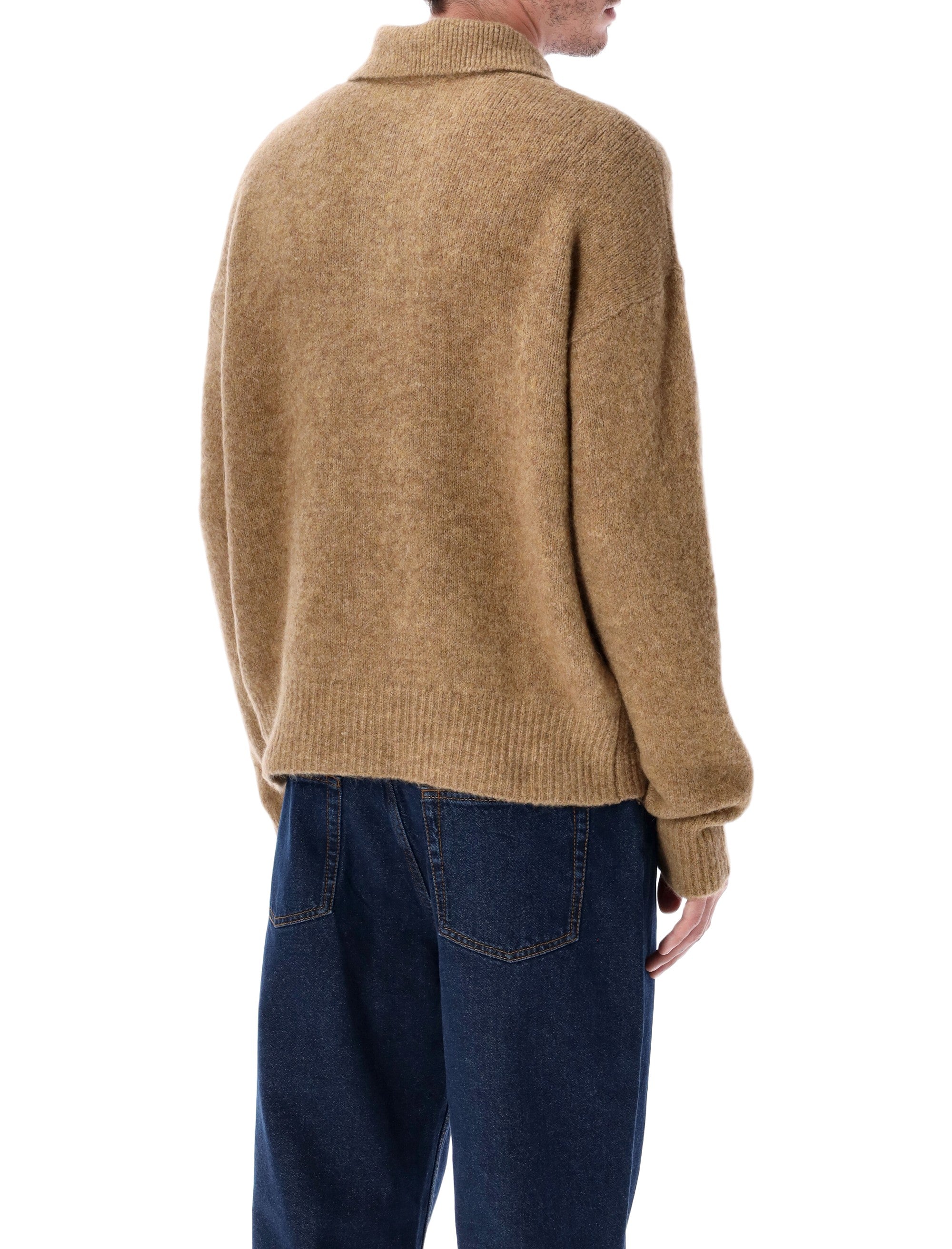 Grey wool and alpaca polo sweater Ami Paris Camel