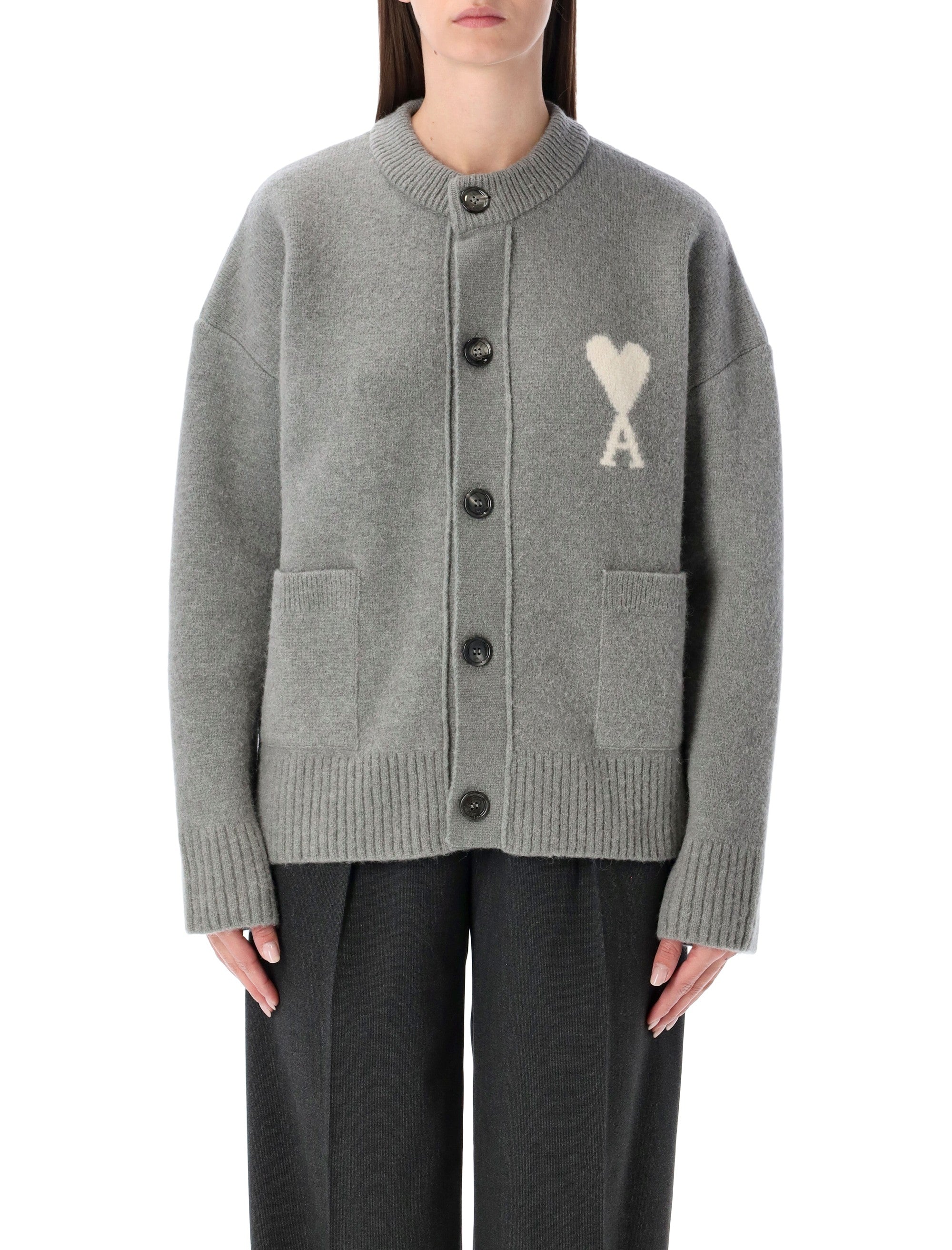 Ami Paris alpaca cardigan with de Cœur logo Gris
