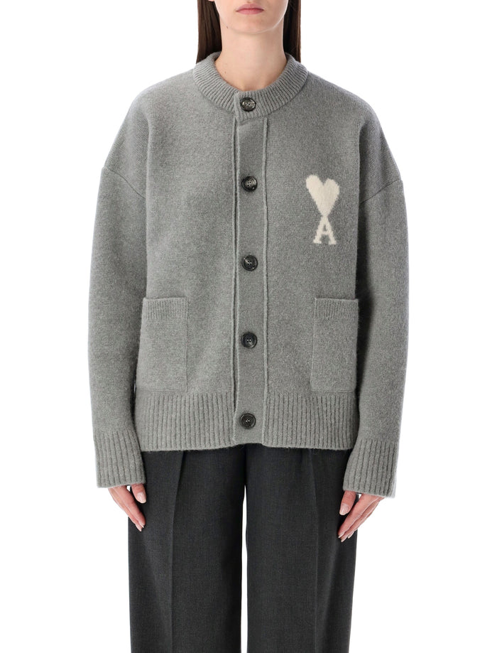 Ami Paris alpaca cardigan with de Cœur logo Gris