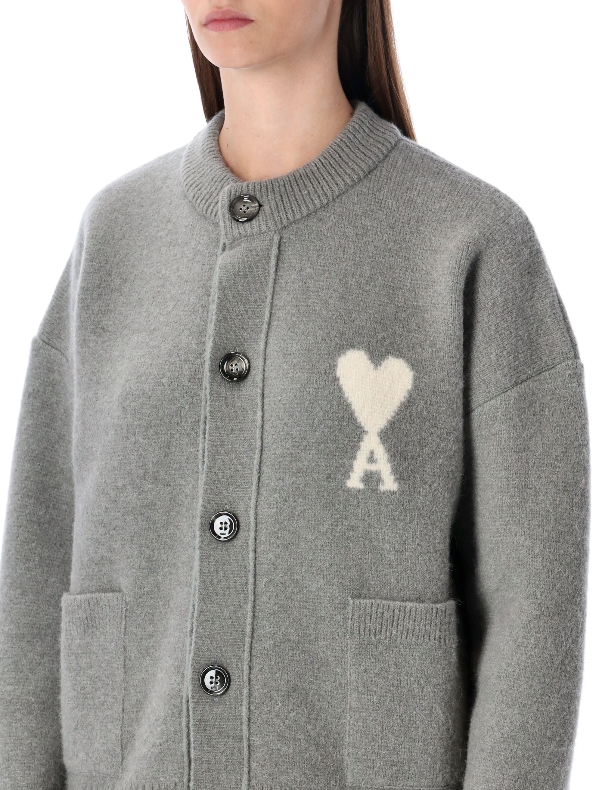 Ami Paris alpaca cardigan with de Cœur logo Gris