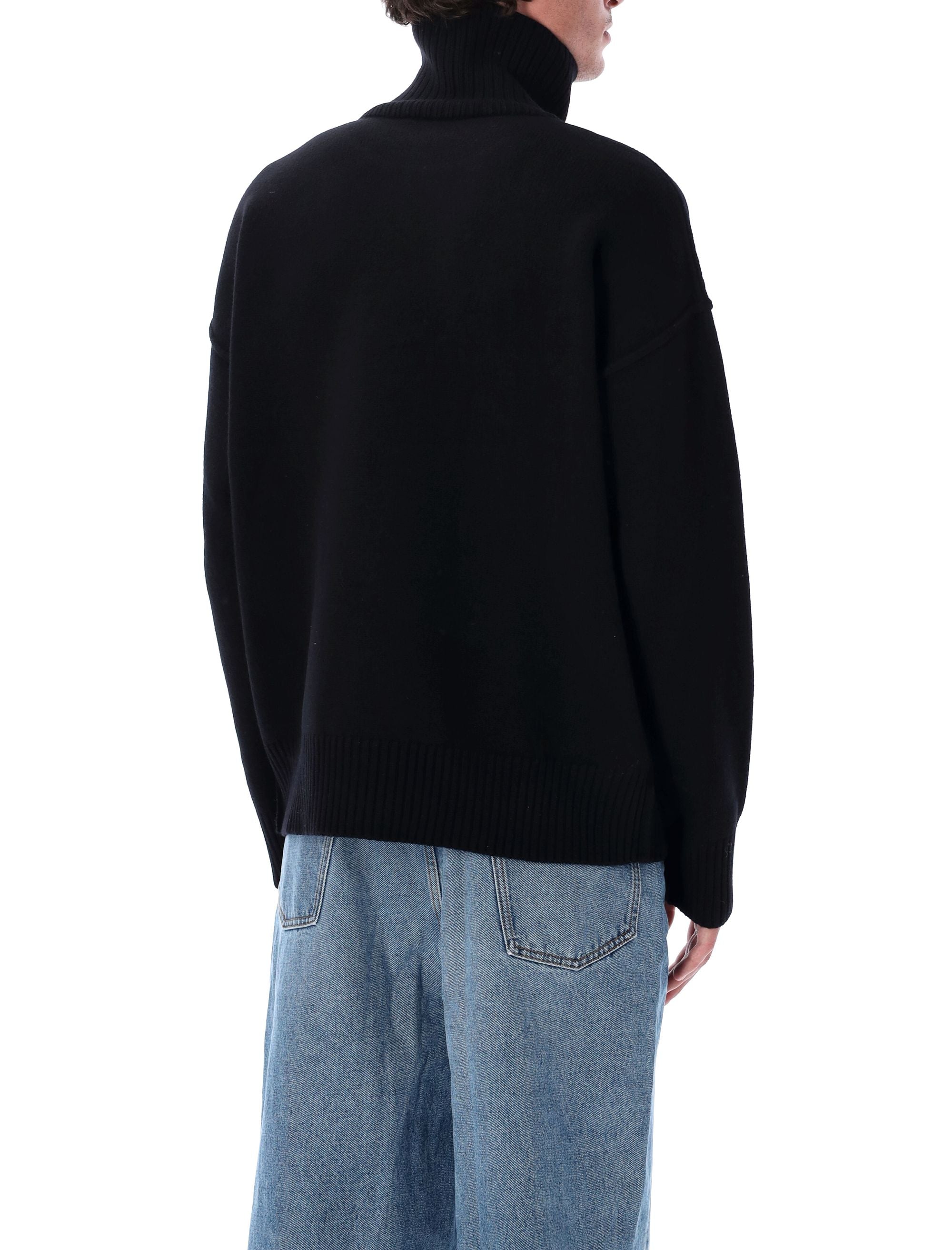Ami Paris Wool de Coeur Turtleneck Black Red Sweater