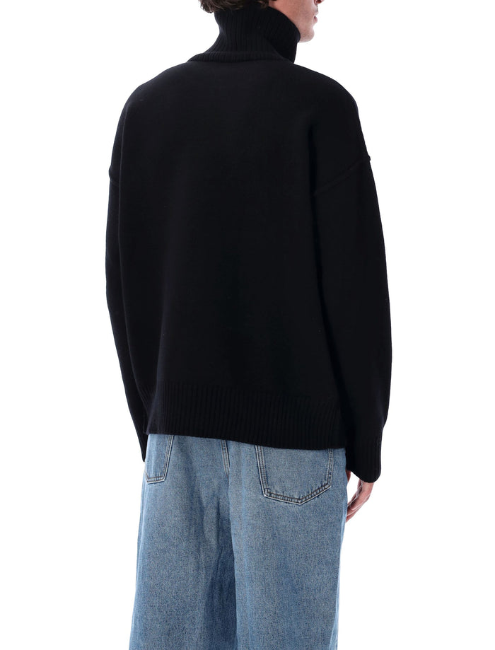 Ami Paris Wool de Coeur Turtleneck Black Red Sweater