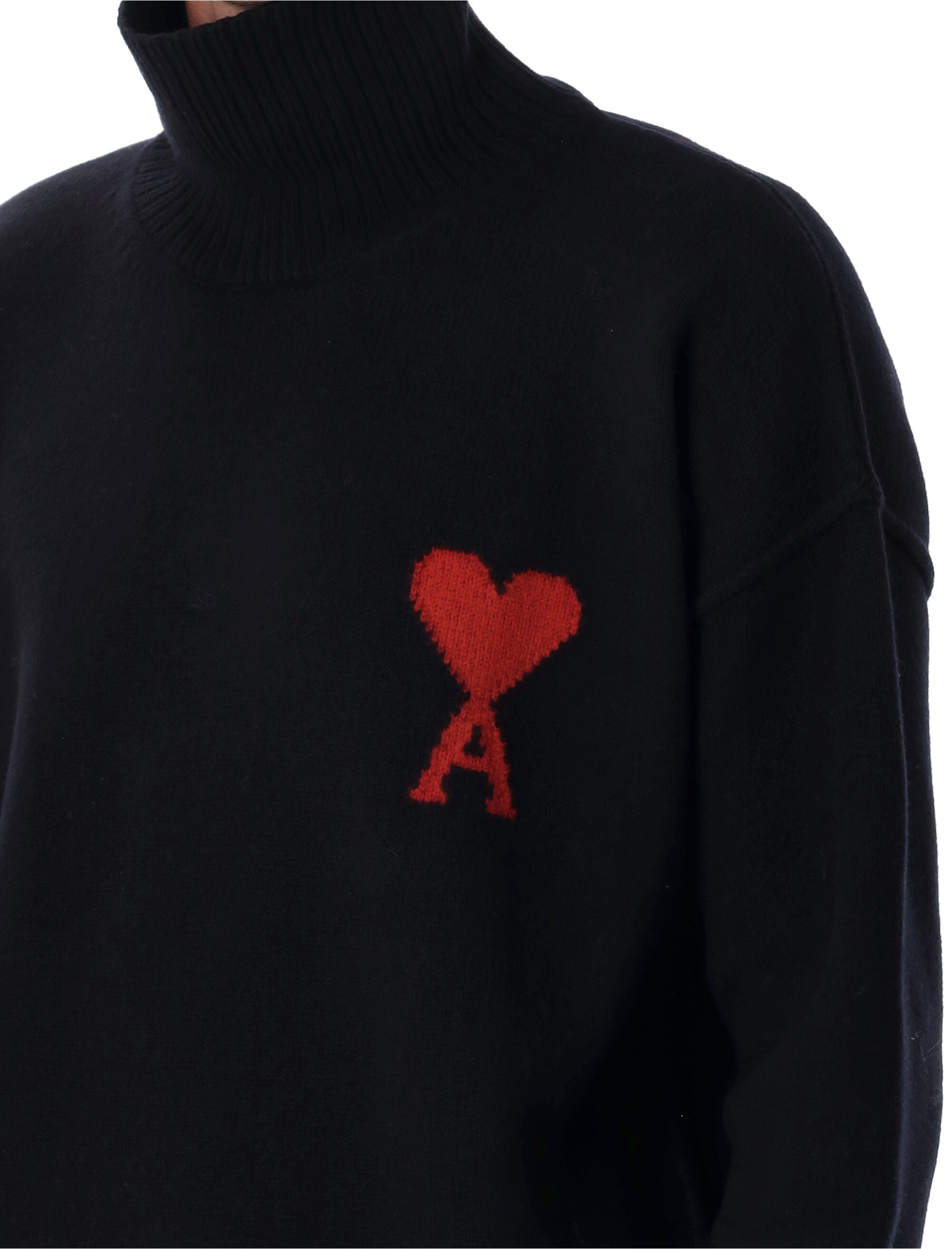 Ami Paris Wool de Coeur Turtleneck Black Red Sweater