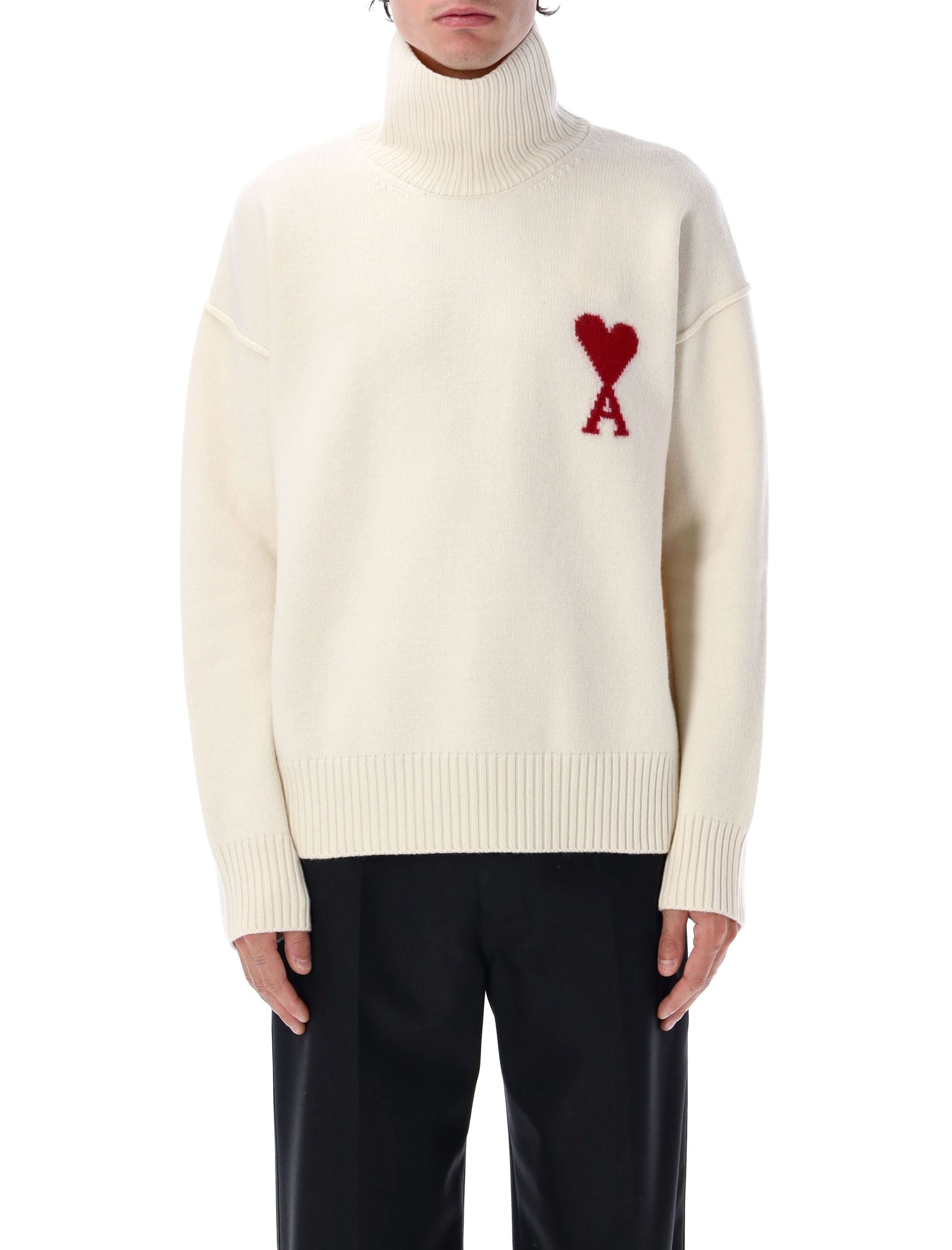 Ami Paris Wool de Coeur Turtleneck Ecru Sweater