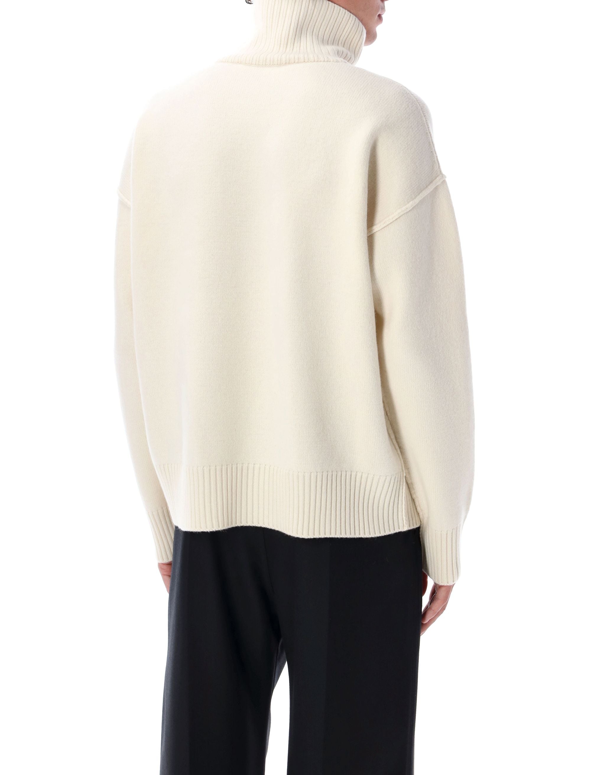 Ami Paris Wool de Coeur Turtleneck Ecru Sweater