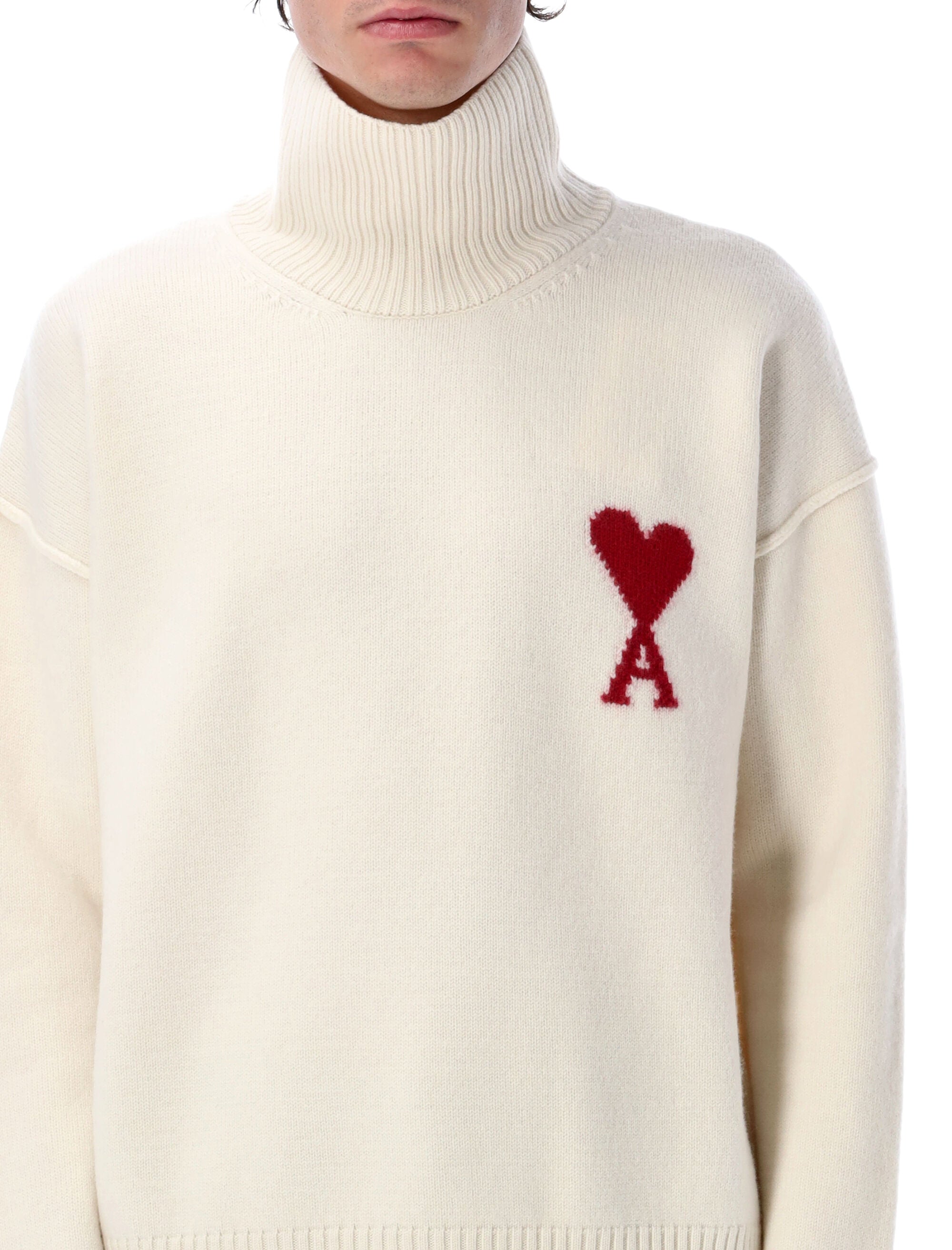 Ami Paris Wool de Coeur Turtleneck Ecru Sweater