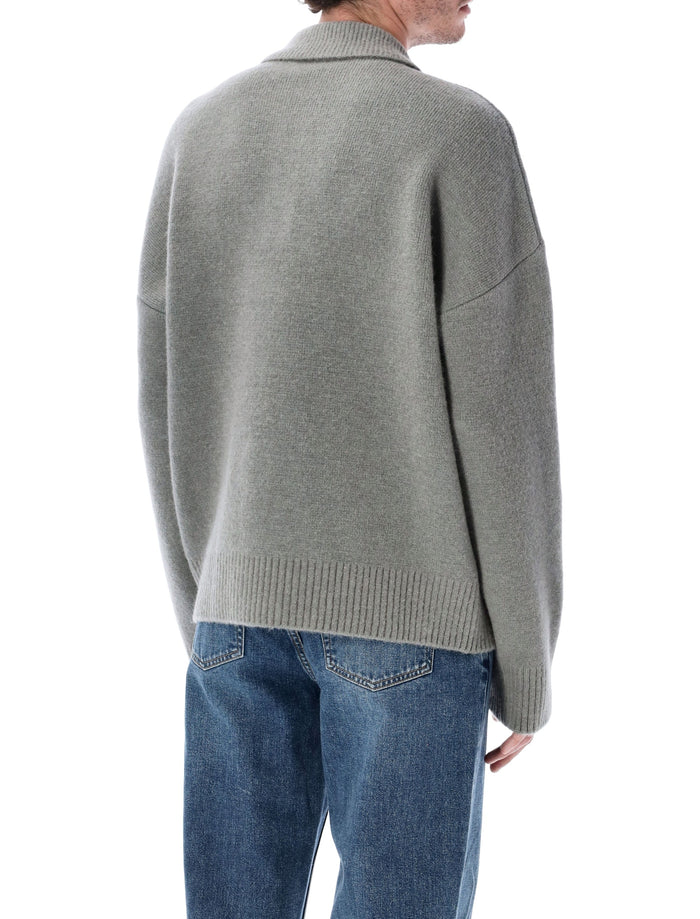 Ami Paris wool polo sweater with de Coeur logo Gris Alpaca
