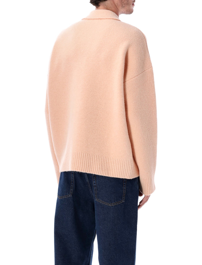 Ami Paris Wool Polo Sweater With De Coeur Logo Pink Alpaca