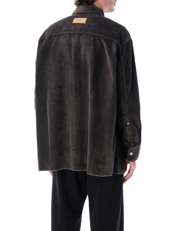 Ami Paris Corduroy Overshirt Anthracite Cotton Shirt
