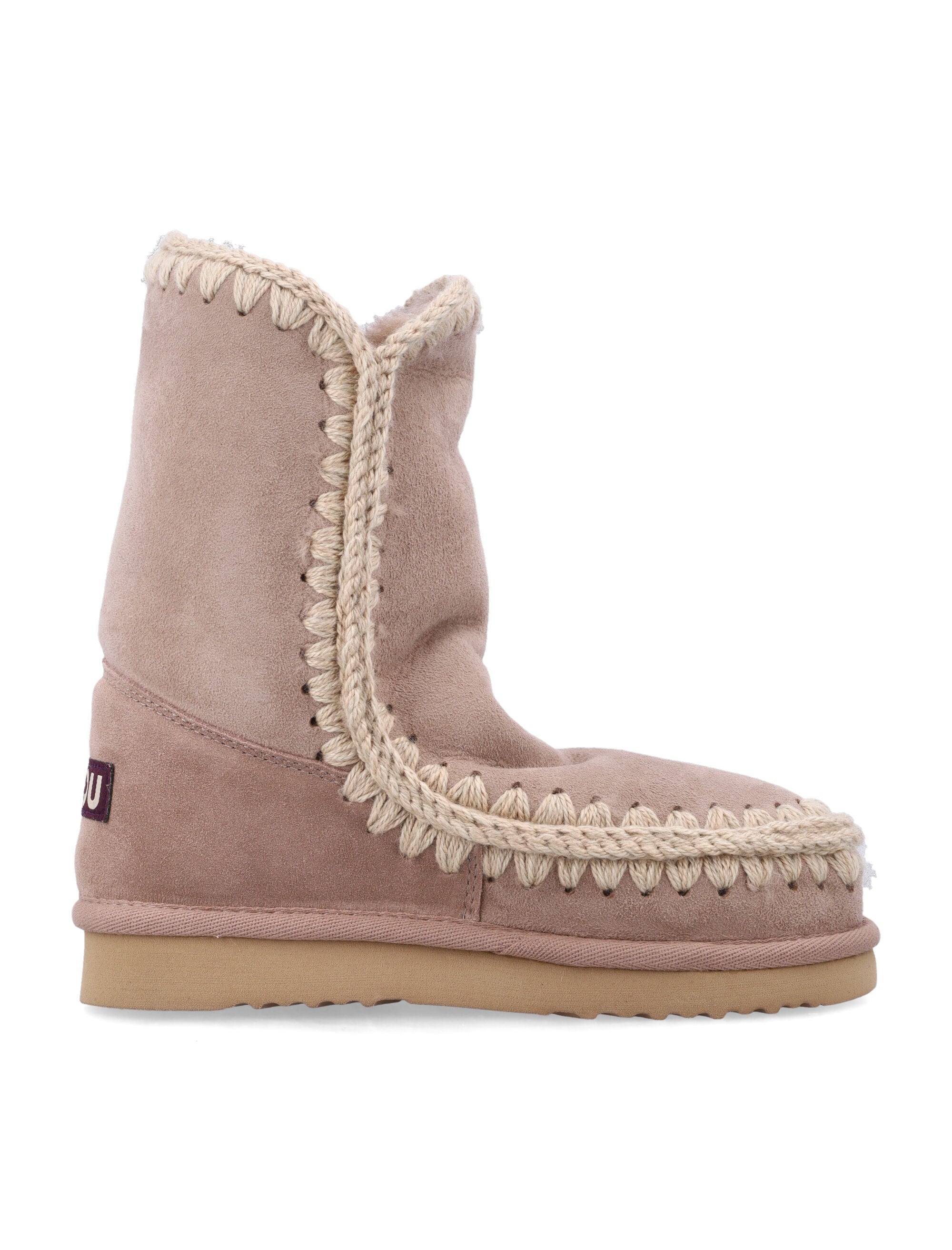 Mou Eskimo 24 sheepskin boots with crochet stitching Camel Upper
