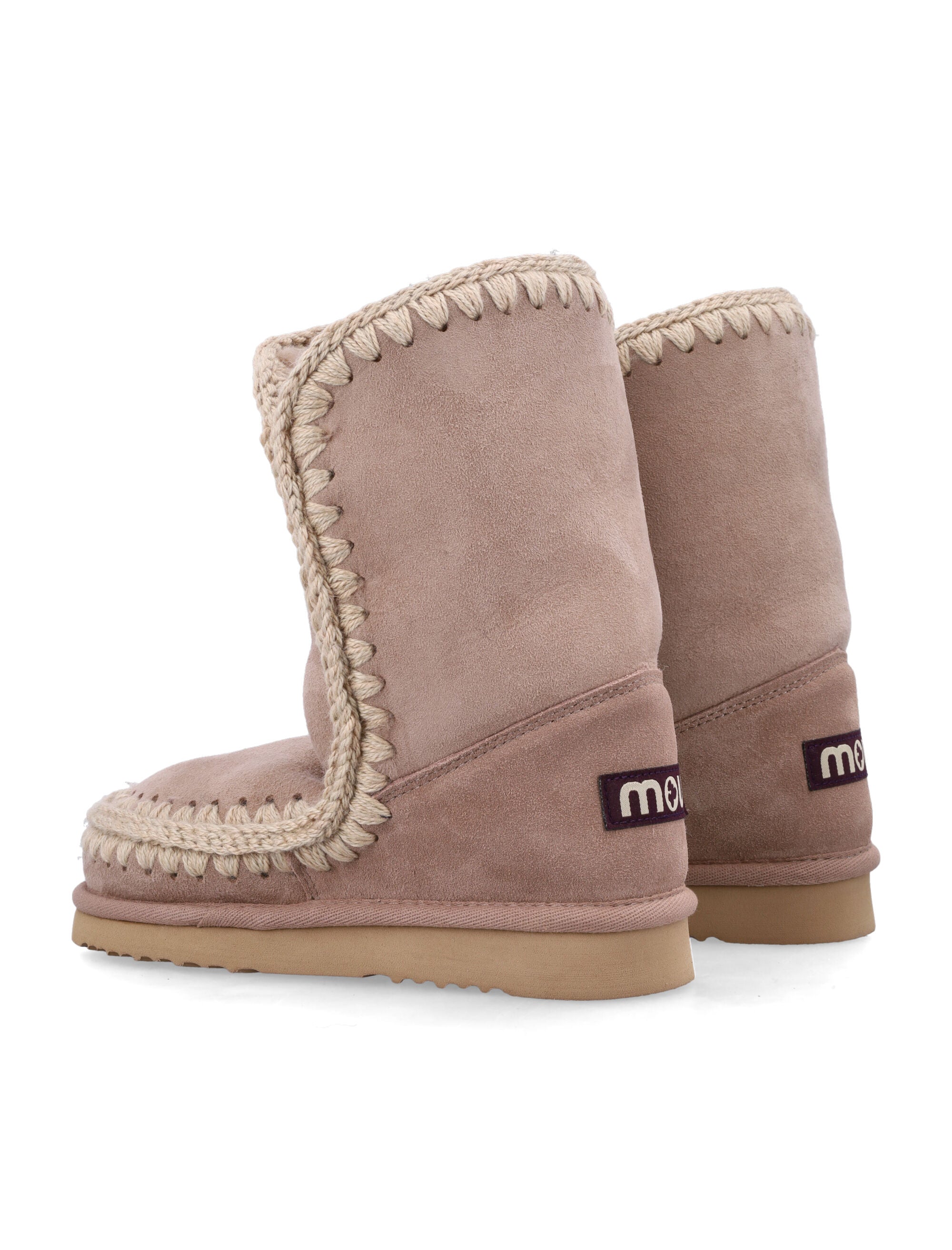 Mou Eskimo 24 sheepskin boots with crochet stitching Camel Upper