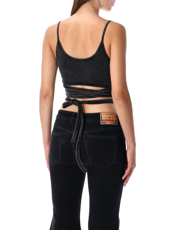 Diesel Washed Black Wrap-Tie Jersey Top Cotton