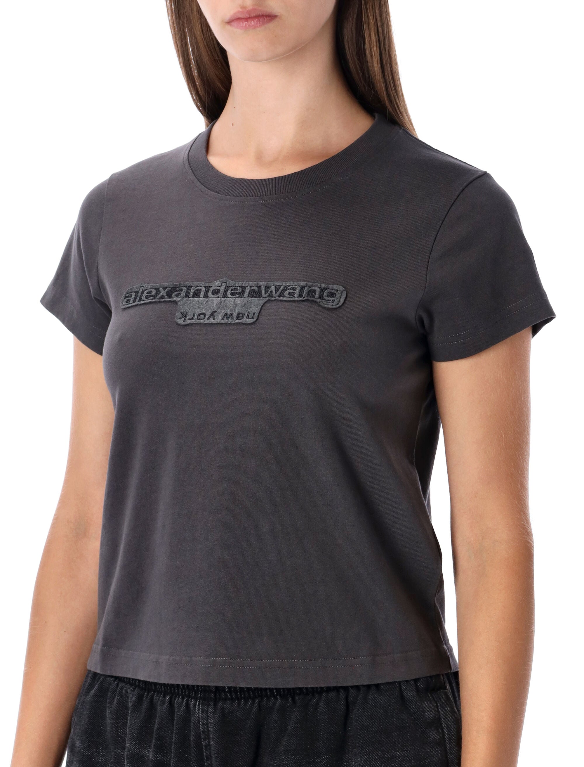 Alexander Wang grey délavé cotton t-shirt with logo Washed Black Bean Tshirt