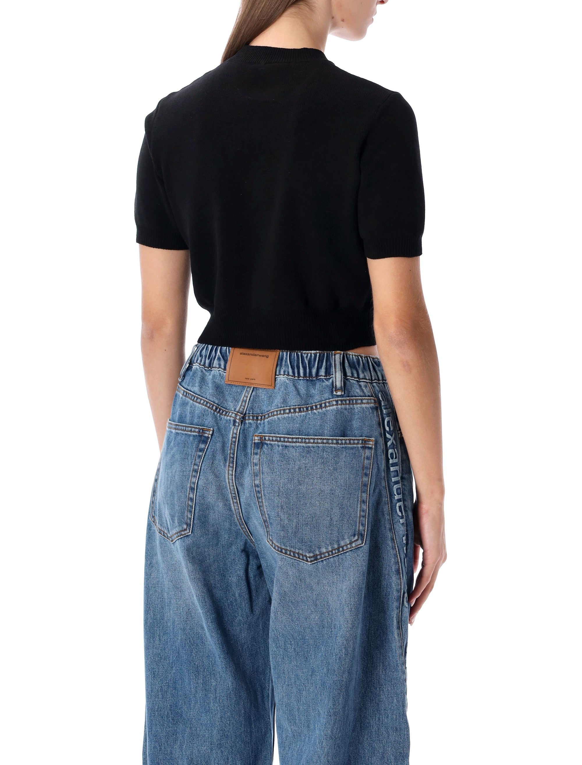 Alexander Wang cropped ribbed chenille sweater with logo Black Polyester