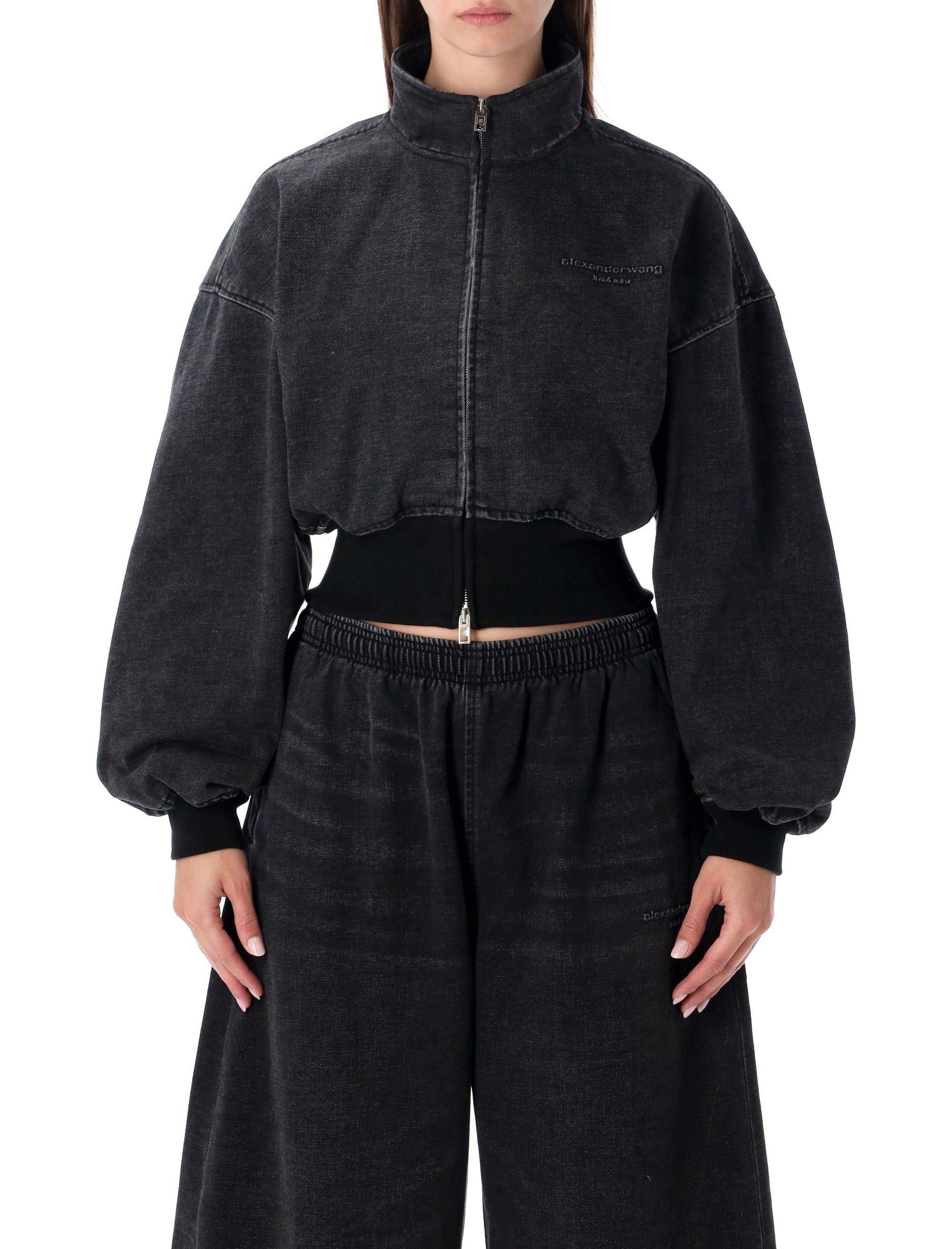 Alexander Wang black denim funnel neck jacket Faded Cotton