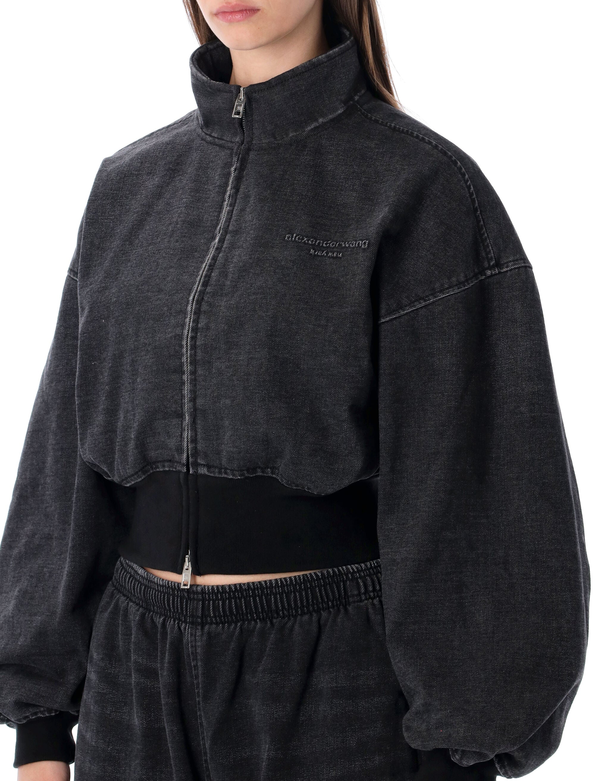 Alexander Wang black denim funnel neck jacket Faded Cotton
