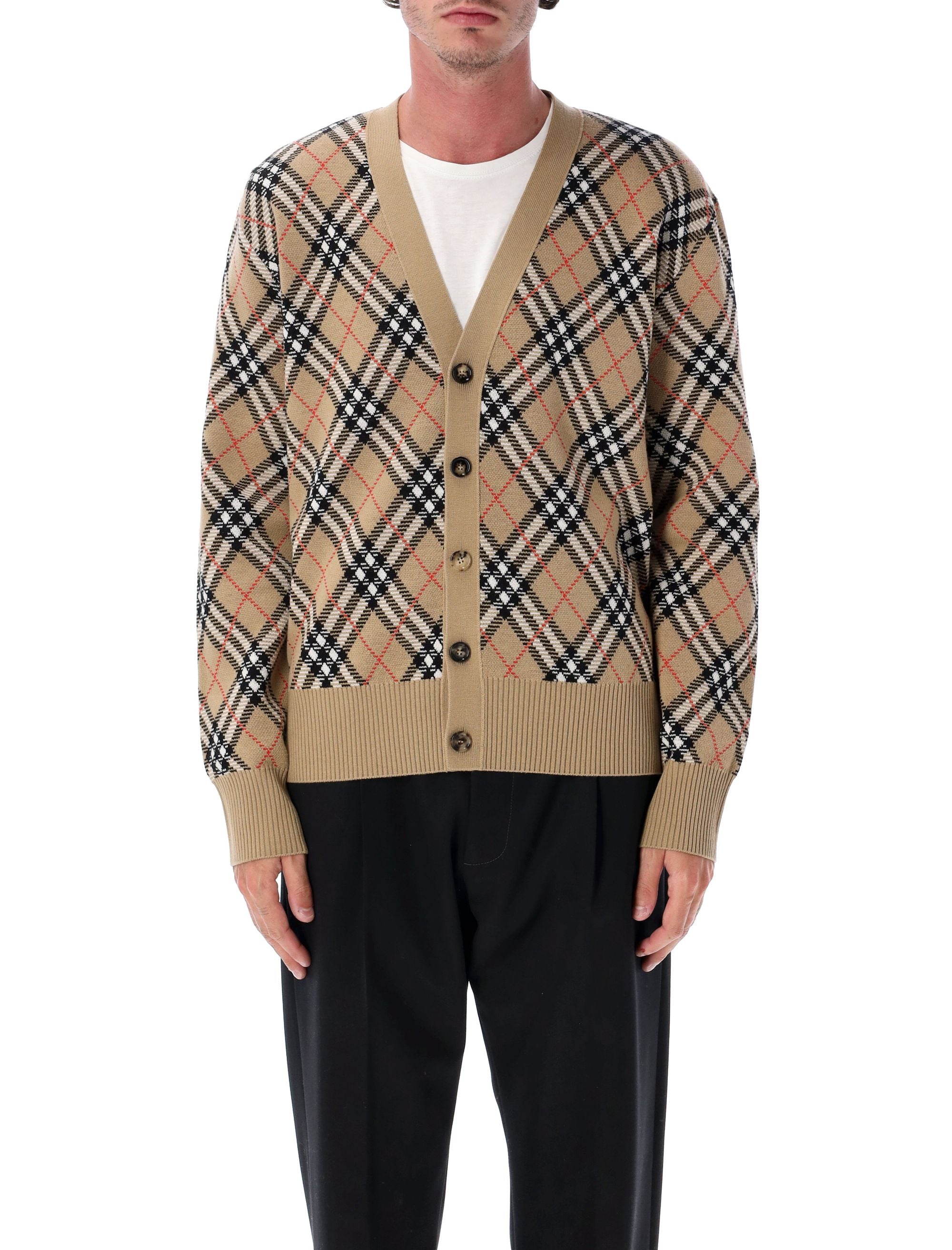 Check wool cardigan Sand/sand Ip