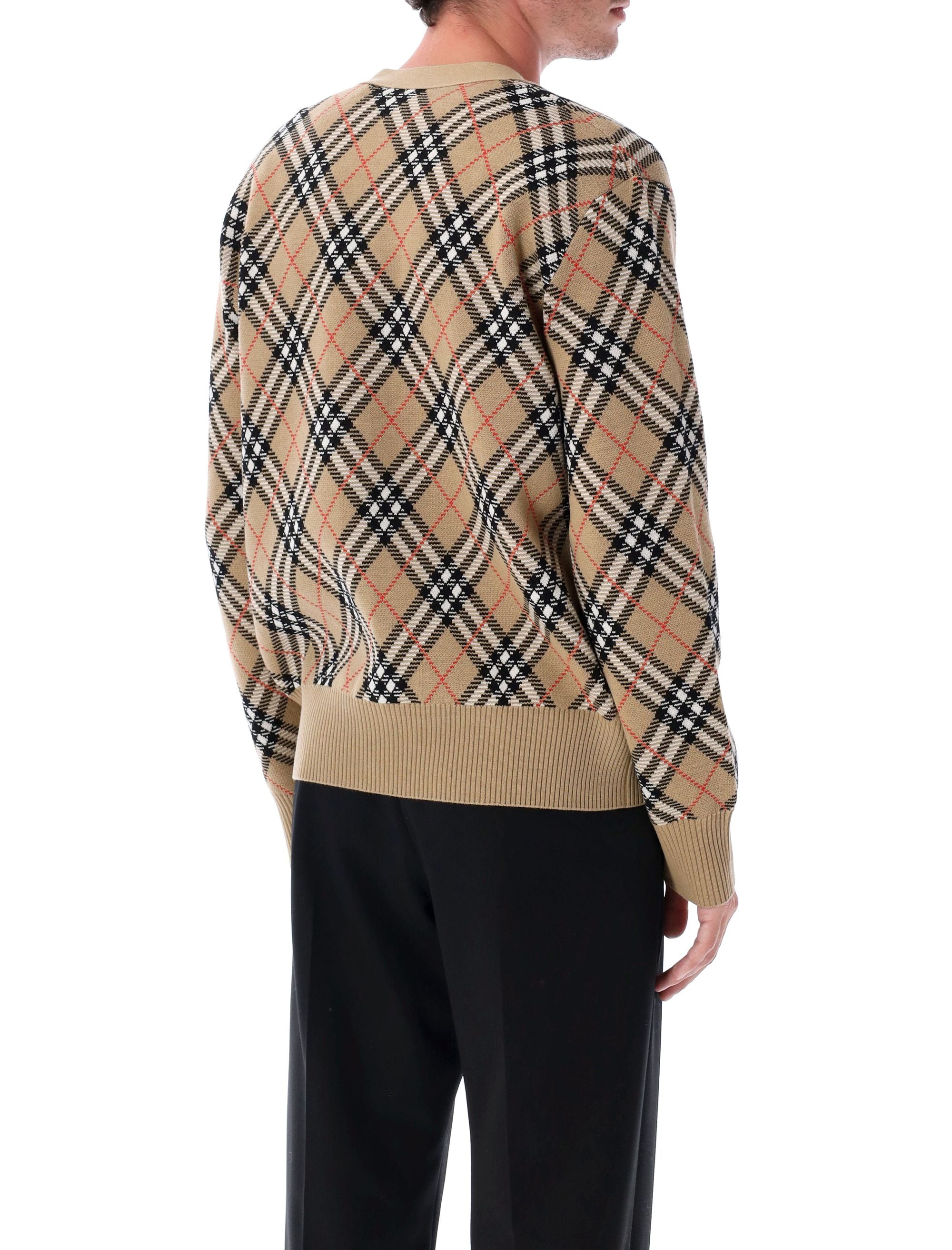 Check wool cardigan Sand/sand Ip