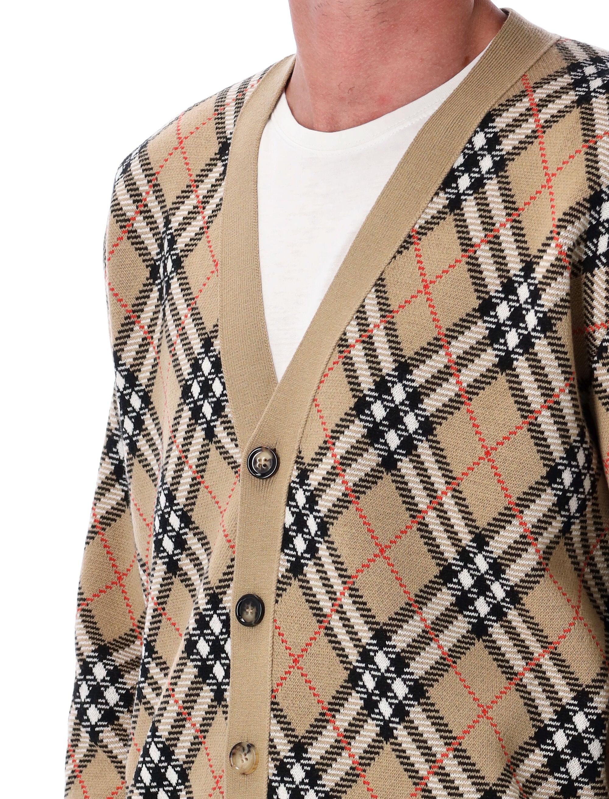 Check wool cardigan Sand/sand Ip