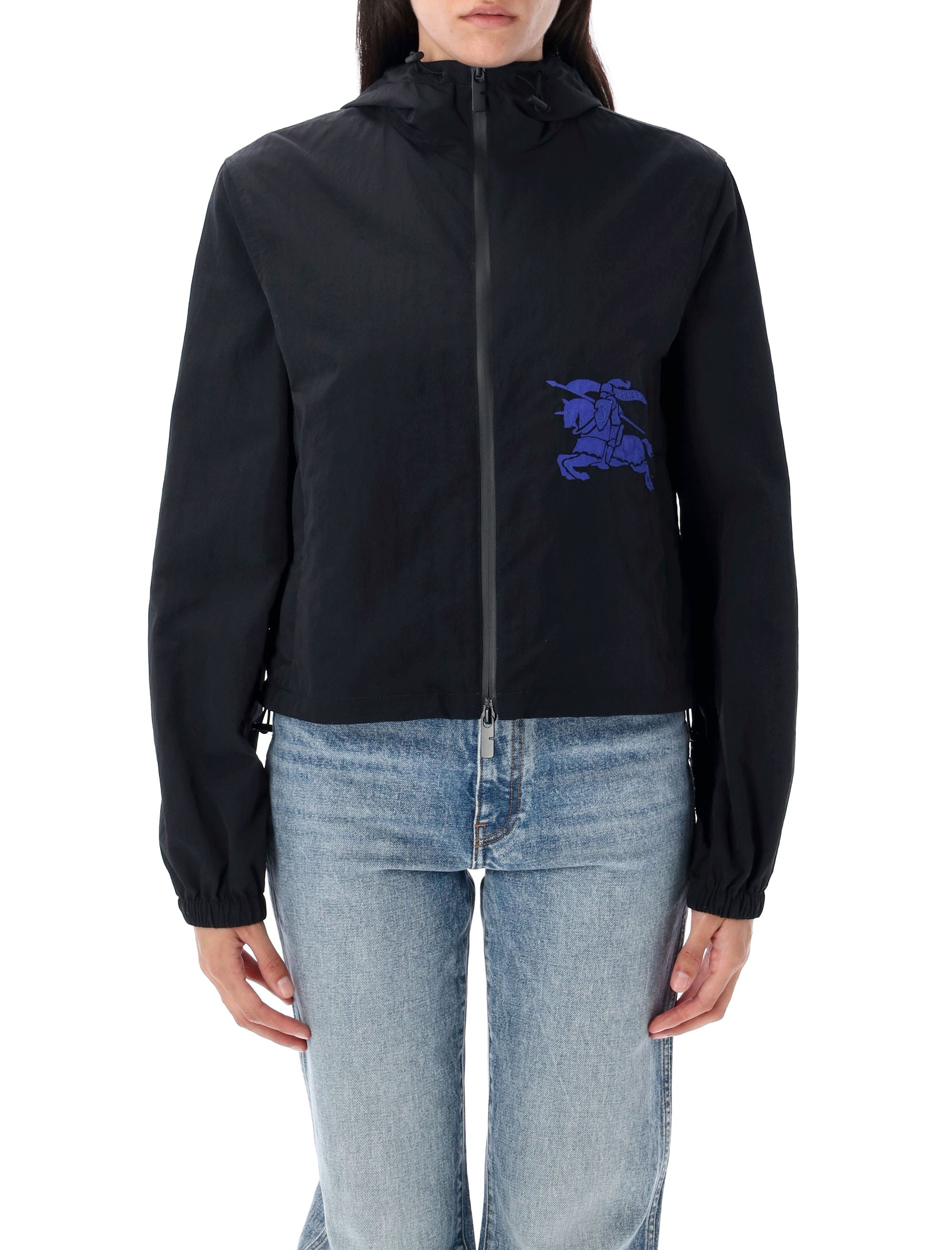 Cropped nylon hooded jacket Black Polyamide (nylon)
